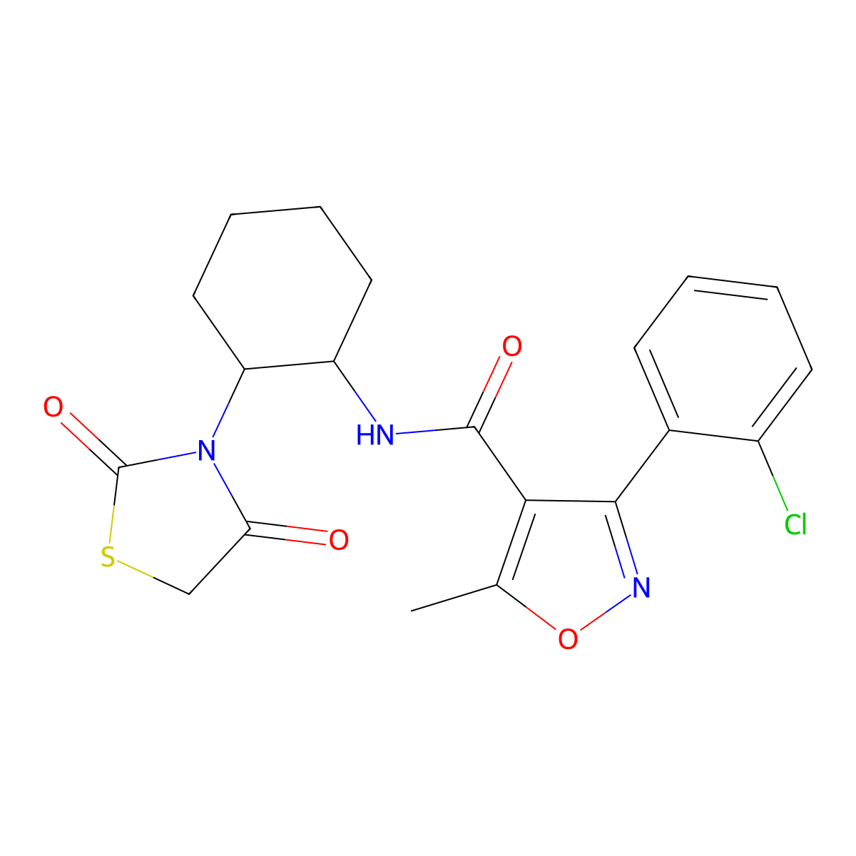 3-(2-chlorophenyl)-N-(2-(2,4-dioxothiazolidin-3-yl)cyclohexyl)-5-methylisoxazole-4-carboxamide molecular structure, CAS 1207035-28-6