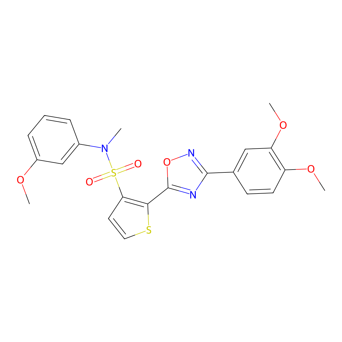 2-[3-(3,4-dimethoxyphenyl)-1,2,4-oxadiazol-5-yl]-N-(3-methoxyphenyl)-N-methylthiophene-3-sulfonamide molecular structure, CAS 1207035-30-0