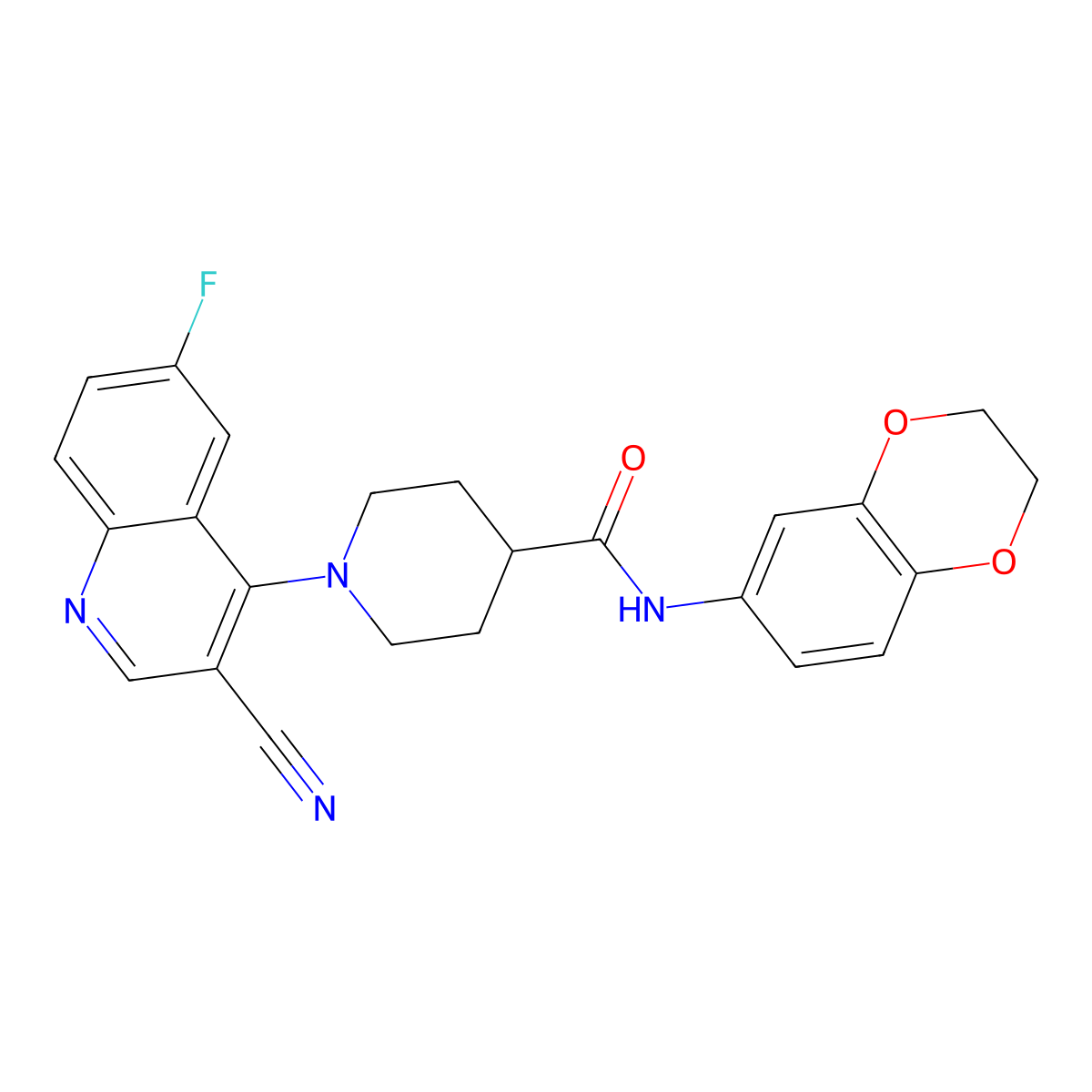 1-(3-cyano-6-fluoroquinolin-4-yl)-N-(2,3-dihydro-1,4-benzodioxin-6-yl)piperidine-4-carboxamide molecular structure, CAS 1207035-32-2