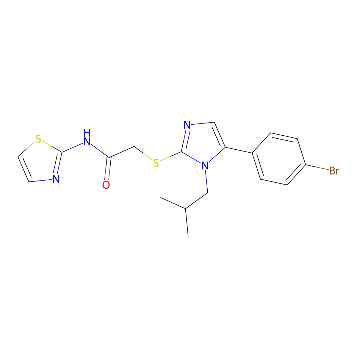 2-((5-(4-bromophenyl)-1-isobutyl-1H-imidazol-2-yl)thio)-N-(thiazol-2-yl)acetamide molecular structure, CAS 1207035-34-4