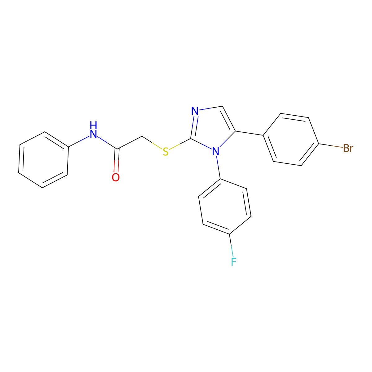 2-((5-(4-bromophenyl)-1-(4-fluorophenyl)-1H-imidazol-2-yl)thio)-N-phenylacetamide molecular structure, CAS 1207035-37-7