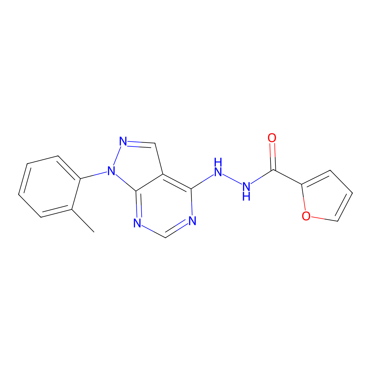 N'-[1-(2-methylphenyl)-1H-pyrazolo[3,4-d]pyrimidin-4-yl]furan-2-carbohydrazide molecular structure, CAS 1207035-45-7