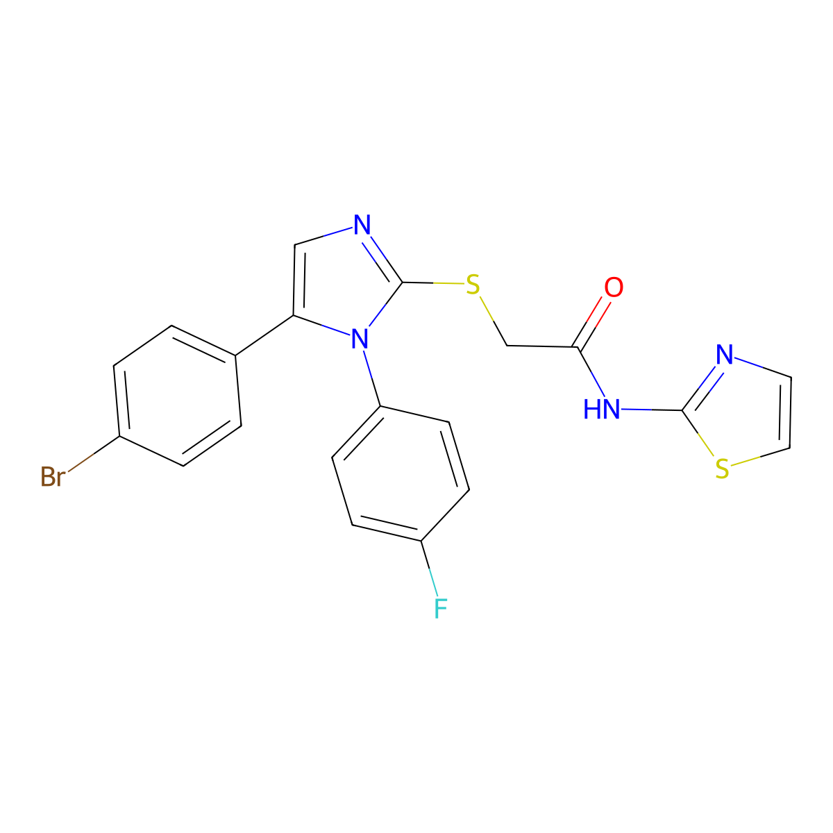 2-((5-(4-bromophenyl)-1-(4-fluorophenyl)-1H-imidazol-2-yl)thio)-N-(thiazol-2-yl)acetamide molecular structure, CAS 1207035-46-8