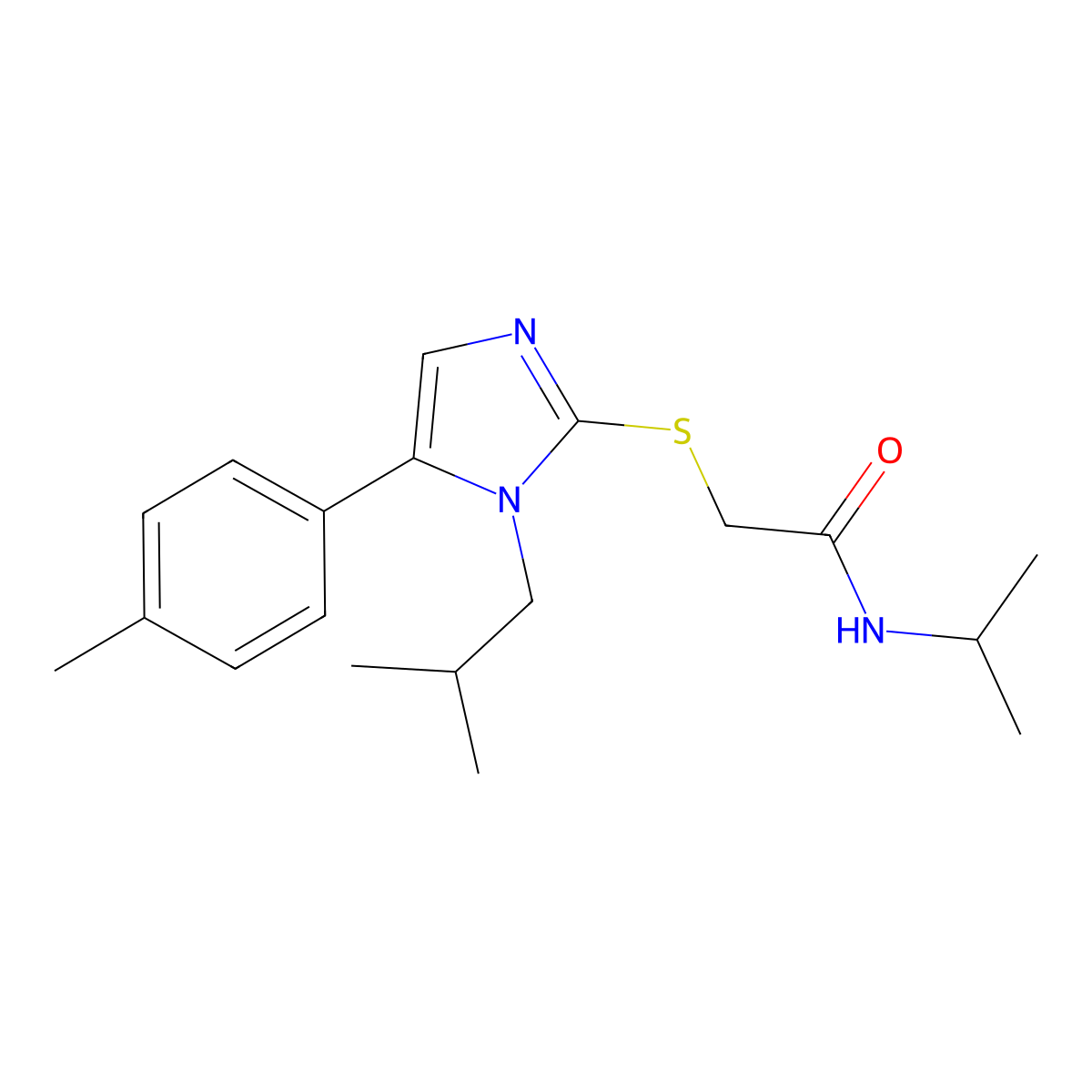 2-((1-isobutyl-5-(p-tolyl)-1H-imidazol-2-yl)thio)-N-isopropylacetamide molecular structure, CAS 1207035-52-6