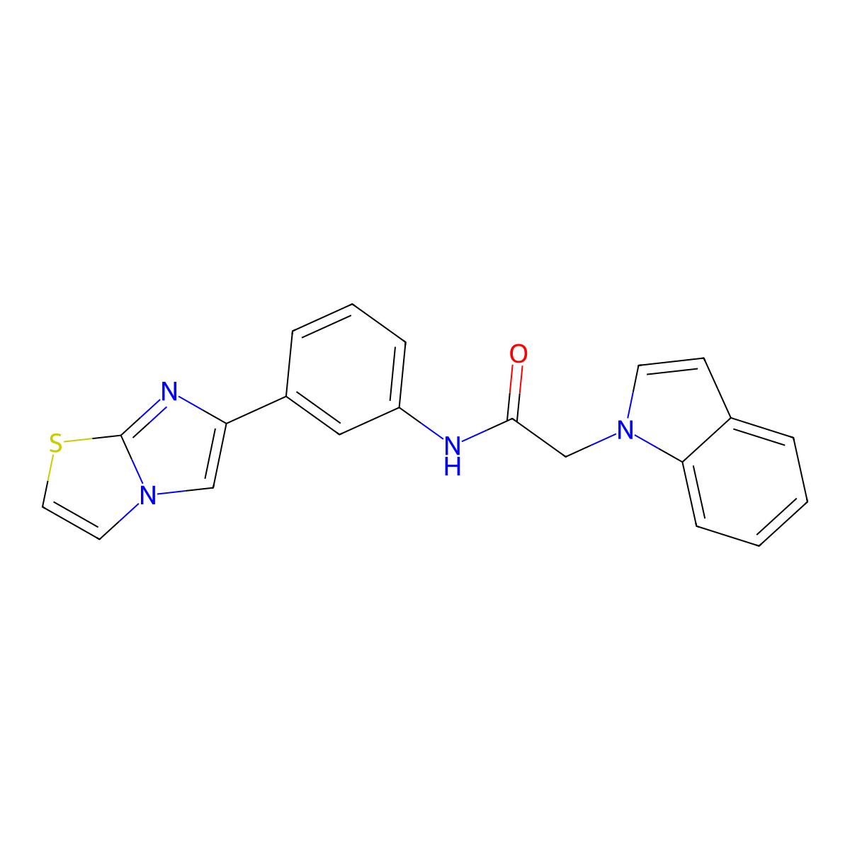 N-(3-(imidazo[2,1-b]thiazol-6-yl)phenyl)-2-(1H-indol-1-yl)acetamide molecular structure, CAS 1207035-56-0
