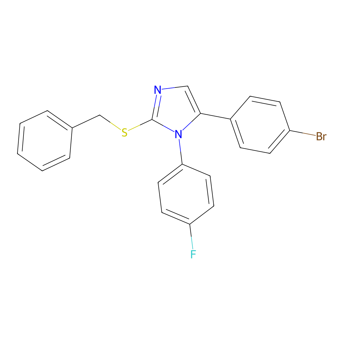 2-(benzylthio)-5-(4-bromophenyl)-1-(4-fluorophenyl)-1H-imidazole molecular structure, CAS 1207035-57-1