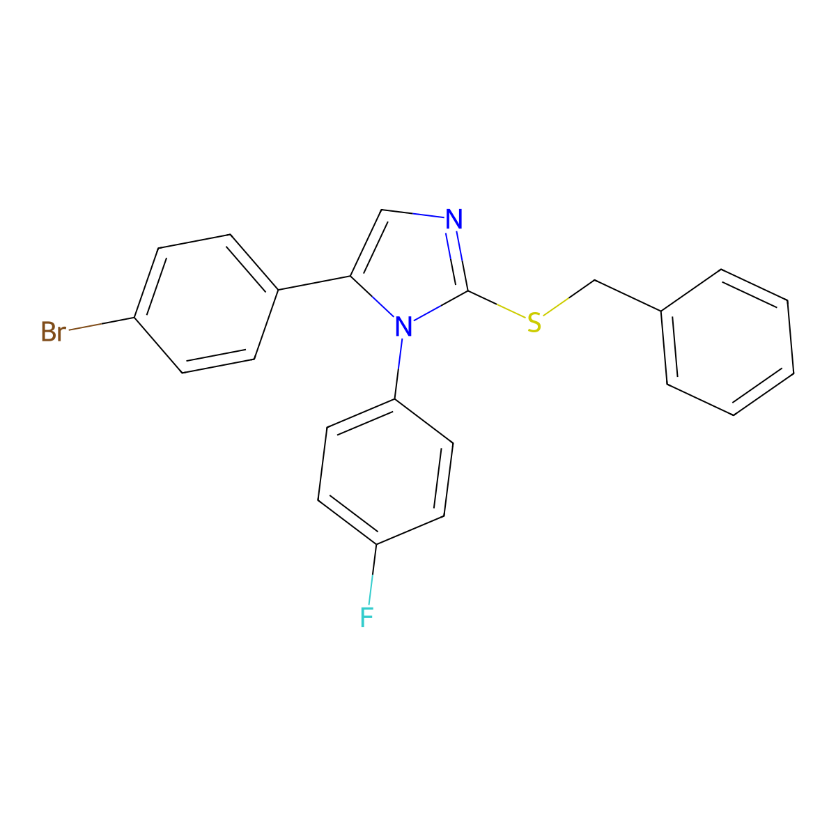 2-(benzylthio)-5-(4-bromophenyl)-1-(4-fluorophenyl)-1H-imidazole molecular structure, CAS 1207035-57-1