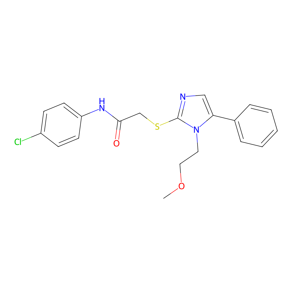 N-(4-chlorophenyl)-2-((1-(2-methoxyethyl)-5-phenyl-1H-imidazol-2-yl)thio)acetamide molecular structure, CAS 1207035-60-6