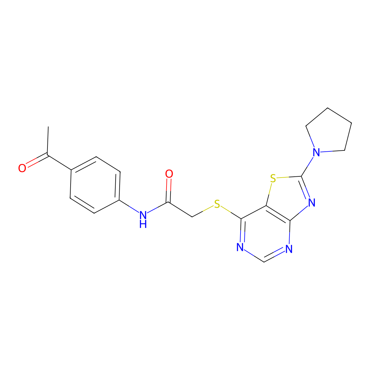 N-(4-acetylphenyl)-2-((2-(pyrrolidin-1-yl)thiazolo[4,5-d]pyrimidin-7-yl)thio)acetamide molecular structure, CAS 1207035-63-9