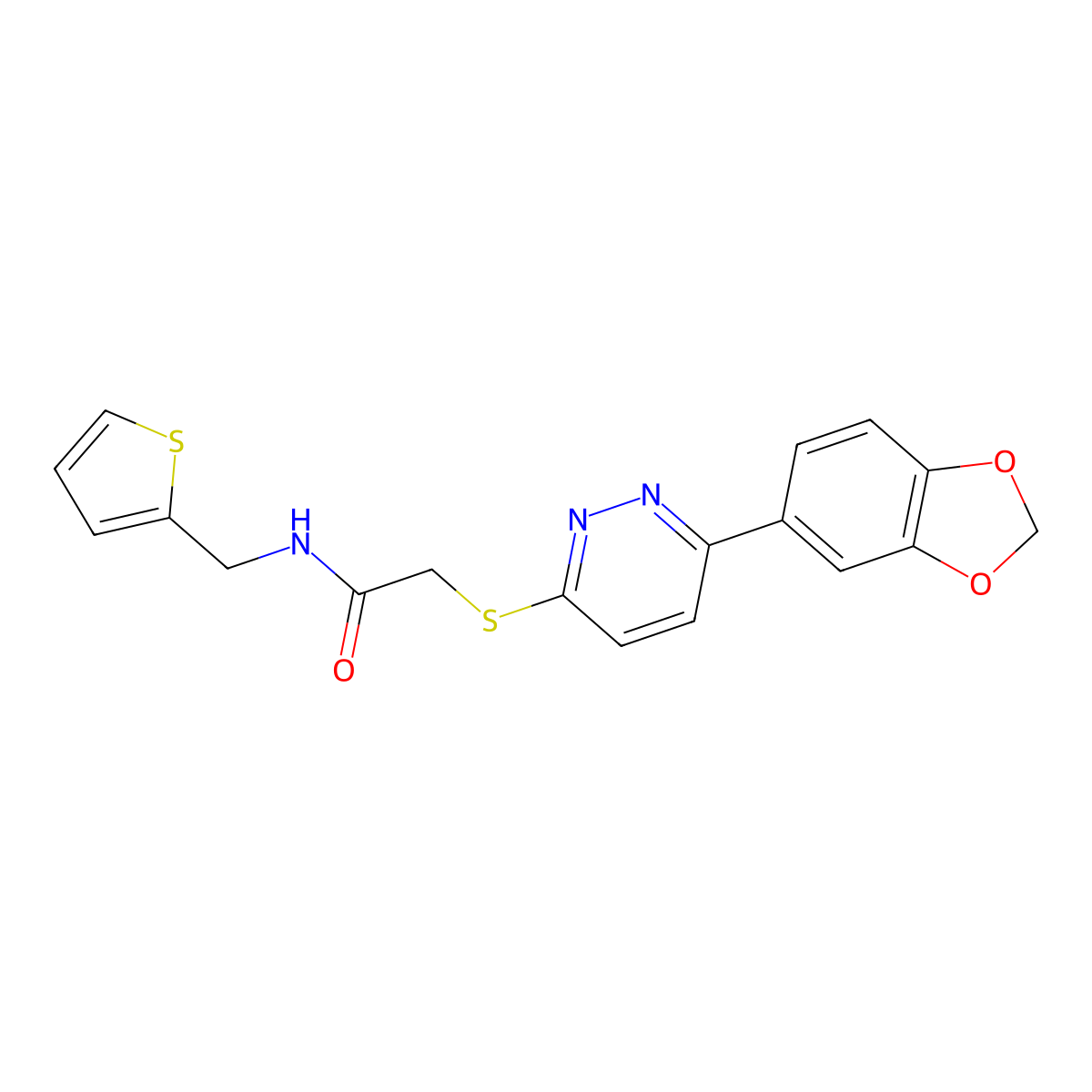 2-((6-(benzo[d][1,3]dioxol-5-yl)pyridazin-3-yl)thio)-N-(thiophen-2-ylmethyl)acetamide molecular structure, CAS 1207035-65-1