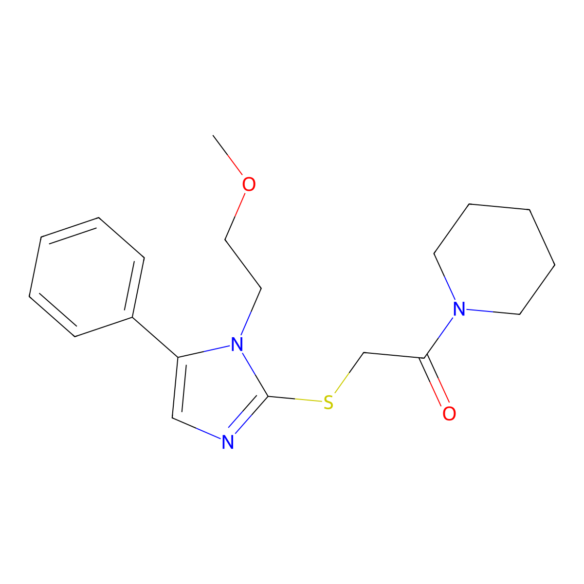 2-((1-(2-methoxyethyl)-5-phenyl-1H-imidazol-2-yl)thio)-1-(piperidin-1-yl)ethanone molecular structure, CAS 1207035-69-5