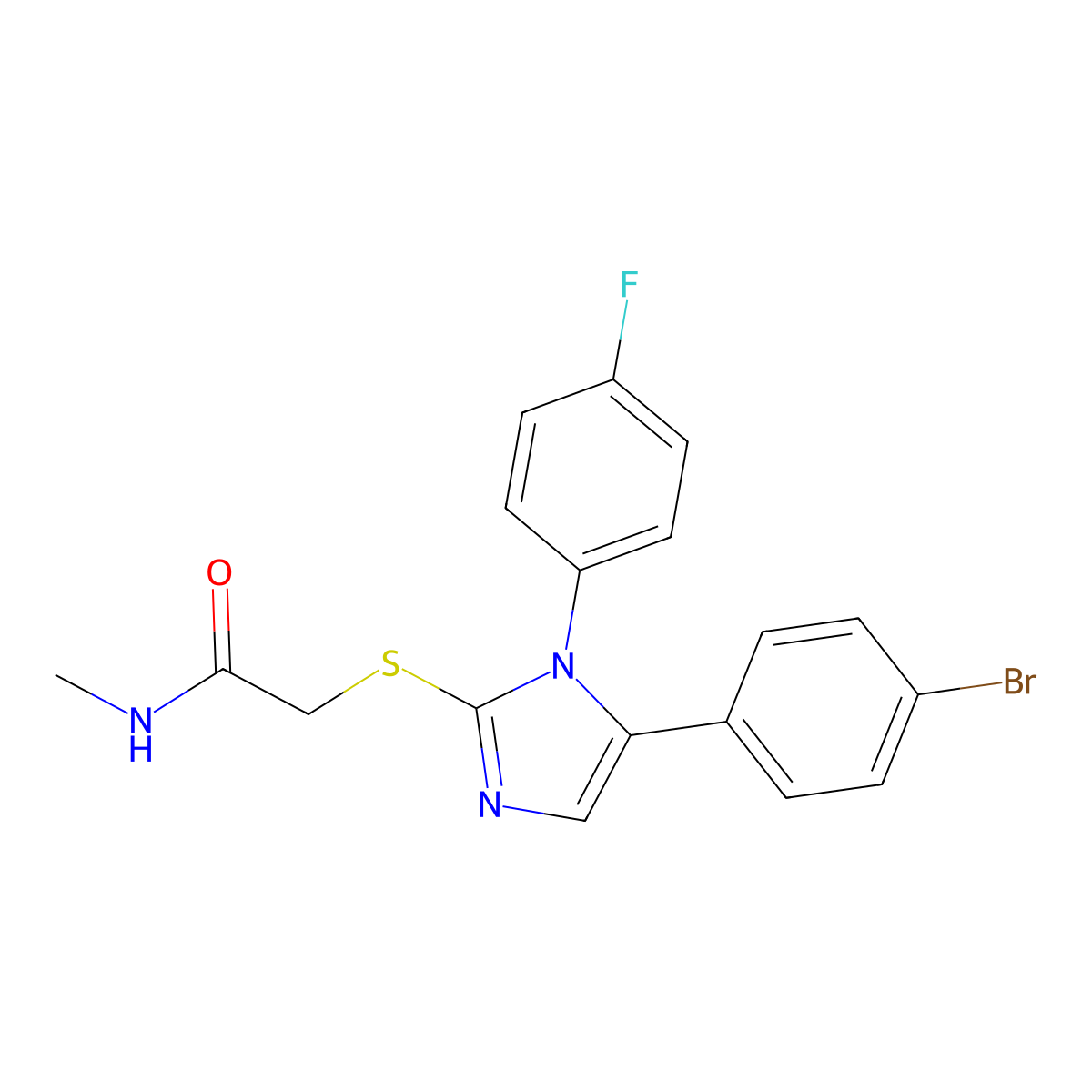2-((5-(4-bromophenyl)-1-(4-fluorophenyl)-1H-imidazol-2-yl)thio)-N-methylacetamide molecular structure, CAS 1207035-71-9