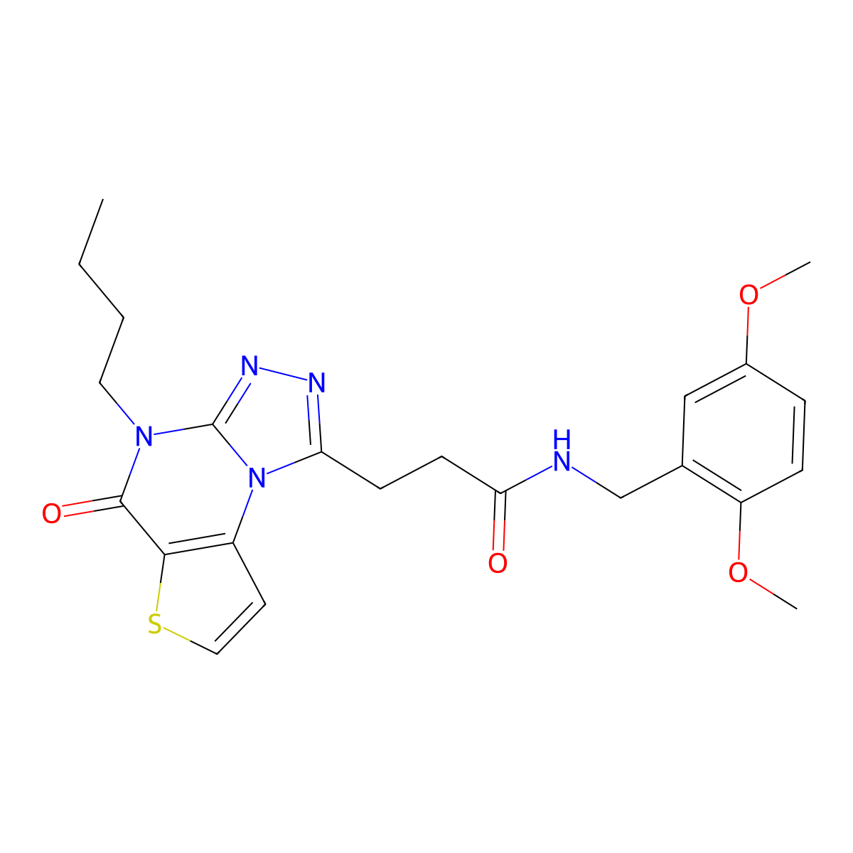 3-(4-butyl-5-oxo-4,5-dihydrothieno[2,3-e][1,2,4]triazolo[4,3-a]pyrimidin-1-yl)-N-(2,5-dimethoxybenzyl)propanamide molecular structure, CAS 1207035-86-6