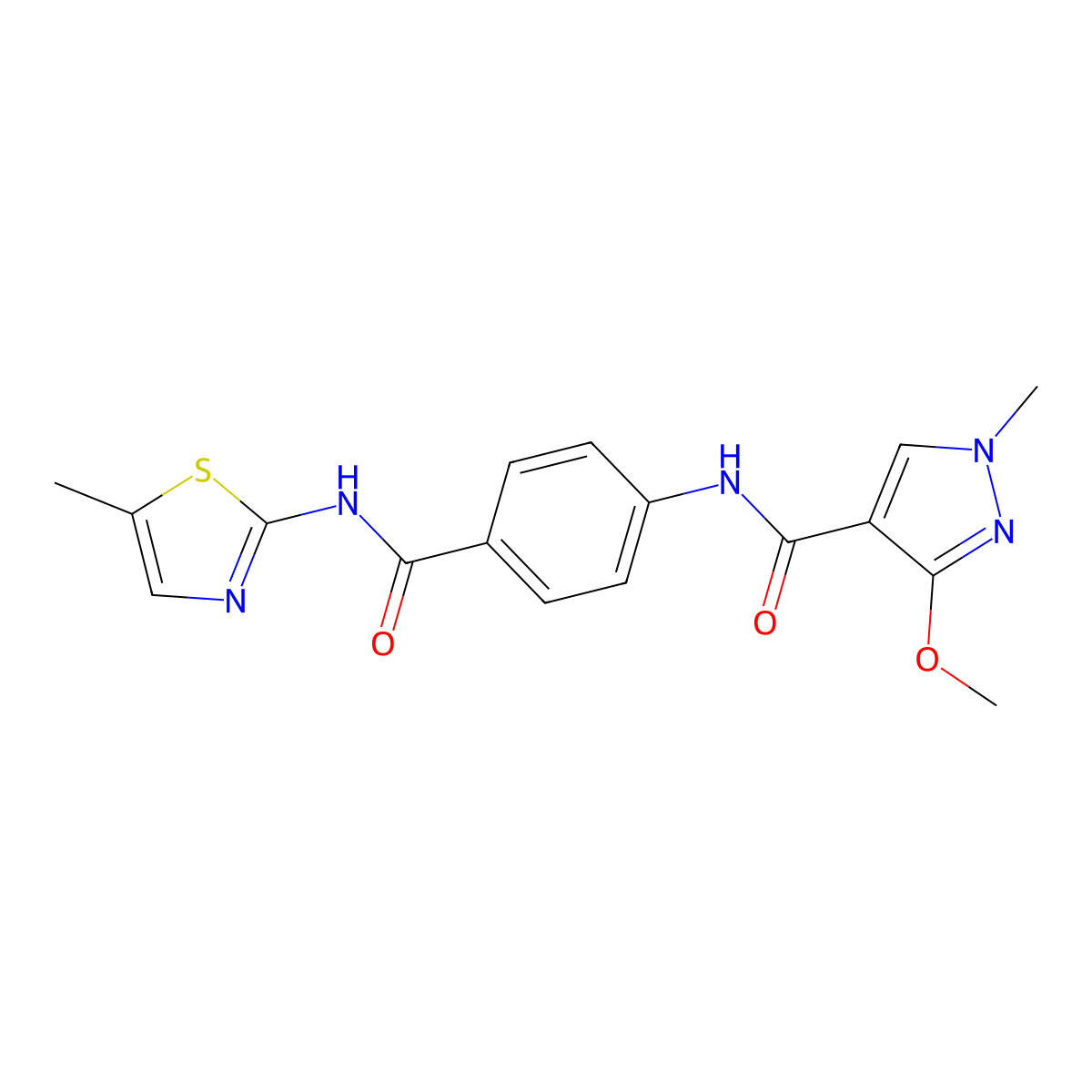 3-methoxy-1-methyl-N-(4-((5-methylthiazol-2-yl)carbamoyl)phenyl)-1H-pyrazole-4-carboxamide molecular structure, CAS 1207035-87-7
