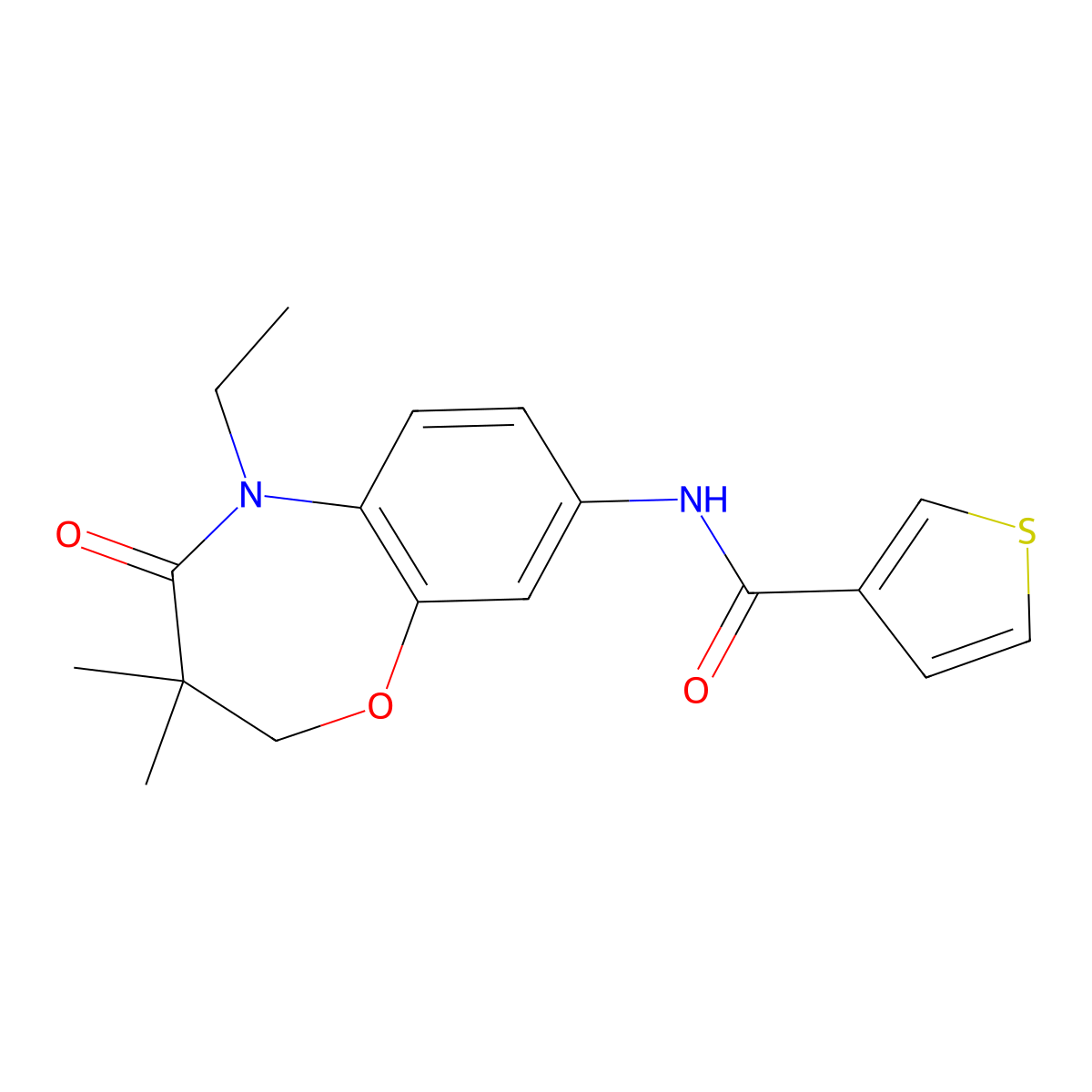 N-(5-ethyl-3,3-dimethyl-4-oxo-2,3,4,5-tetrahydrobenzo[b][1,4]oxazepin-8-yl)thiophene-3-carboxamide molecular structure, CAS 1207035-90-2