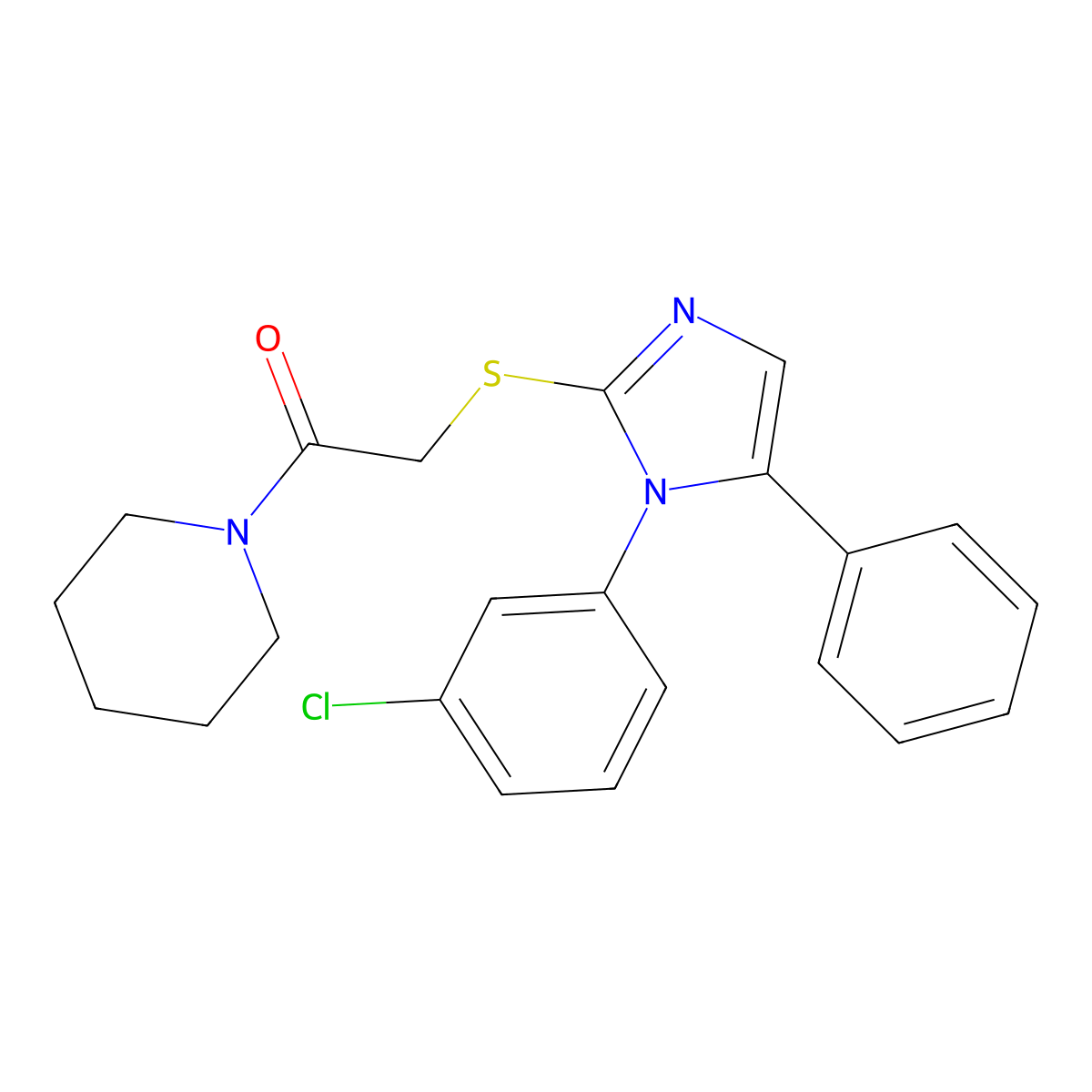 2-((1-(3-chlorophenyl)-5-phenyl-1H-imidazol-2-yl)thio)-1-(piperidin-1-yl)ethanone molecular structure, CAS 1207035-91-3