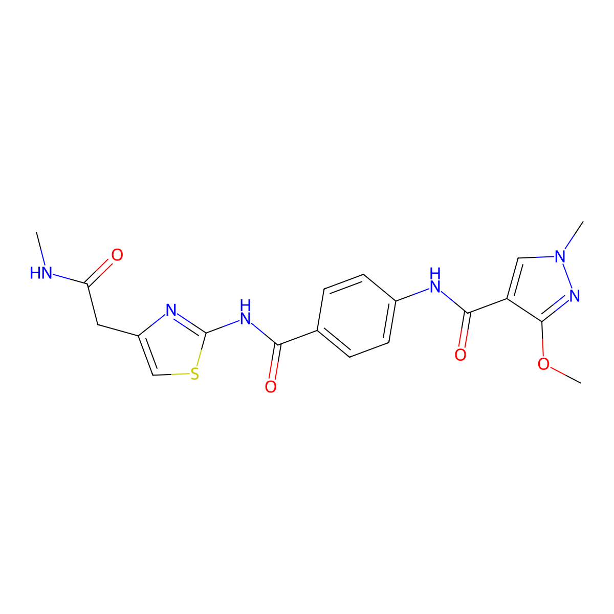 3-methoxy-1-methyl-N-(4-((4-(2-(methylamino)-2-oxoethyl)thiazol-2-yl)carbamoyl)phenyl)-1H-pyrazole-4-carboxamide molecular structure, CAS 1207035-93-5