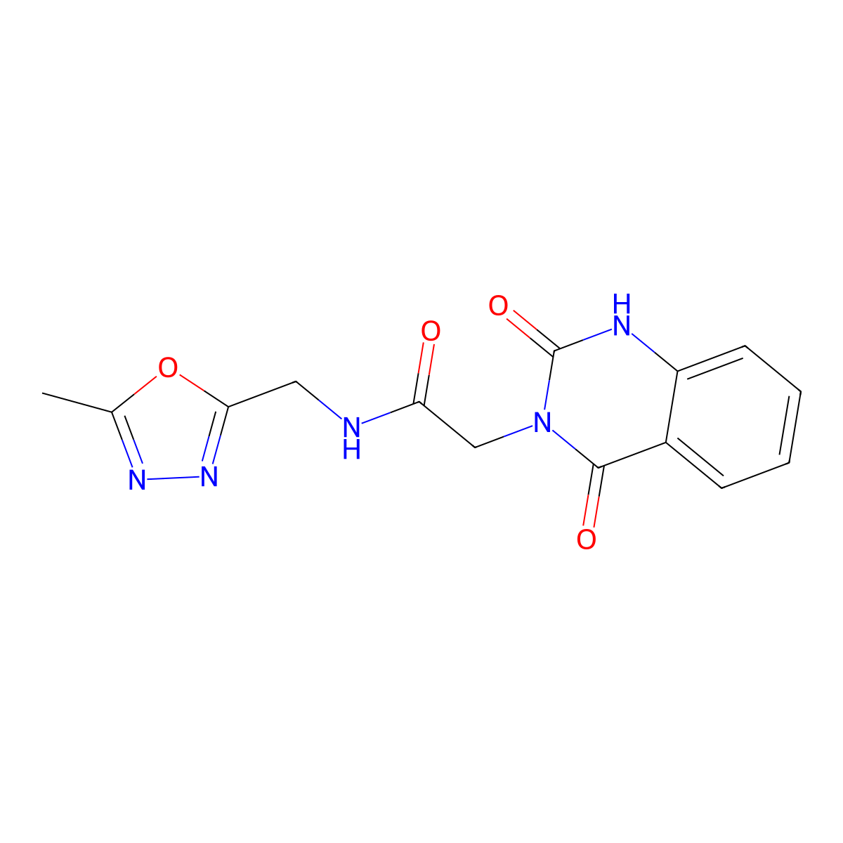 2-(2,4-dioxo-1,2-dihydroquinazolin-3(4H)-yl)-N-((5-methyl-1,3,4-oxadiazol-2-yl)methyl)acetamide molecular structure, CAS 1207035-94-6