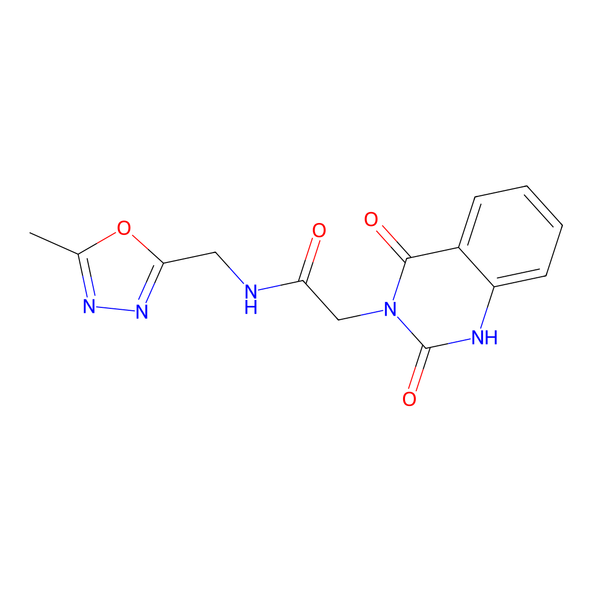 2-(2,4-dioxo-1,2-dihydroquinazolin-3(4H)-yl)-N-((5-methyl-1,3,4-oxadiazol-2-yl)methyl)acetamide molecular structure, CAS 1207035-94-6