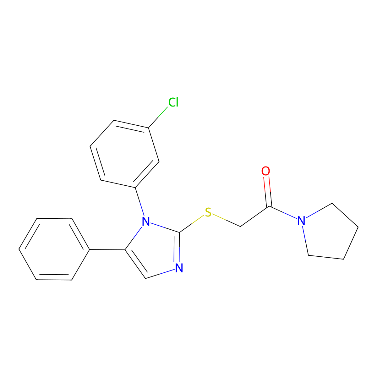 2-((1-(3-chlorophenyl)-5-phenyl-1H-imidazol-2-yl)thio)-1-(pyrrolidin-1-yl)ethanone molecular structure, CAS 1207036-02-9