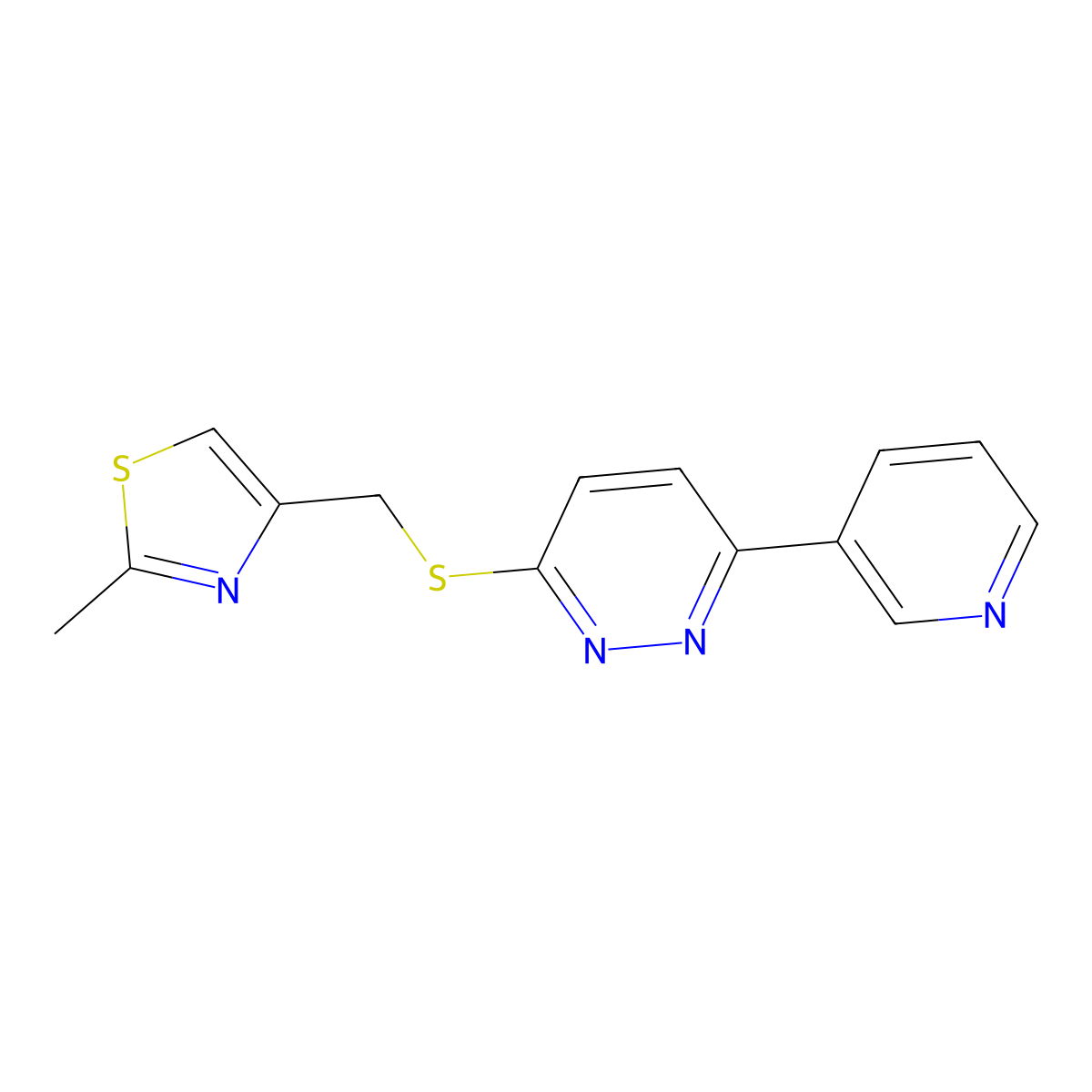 2-Methyl-4-(((6-(pyridin-3-yl)pyridazin-3-yl)thio)methyl)thiazole molecular structure, CAS 1207036-05-2