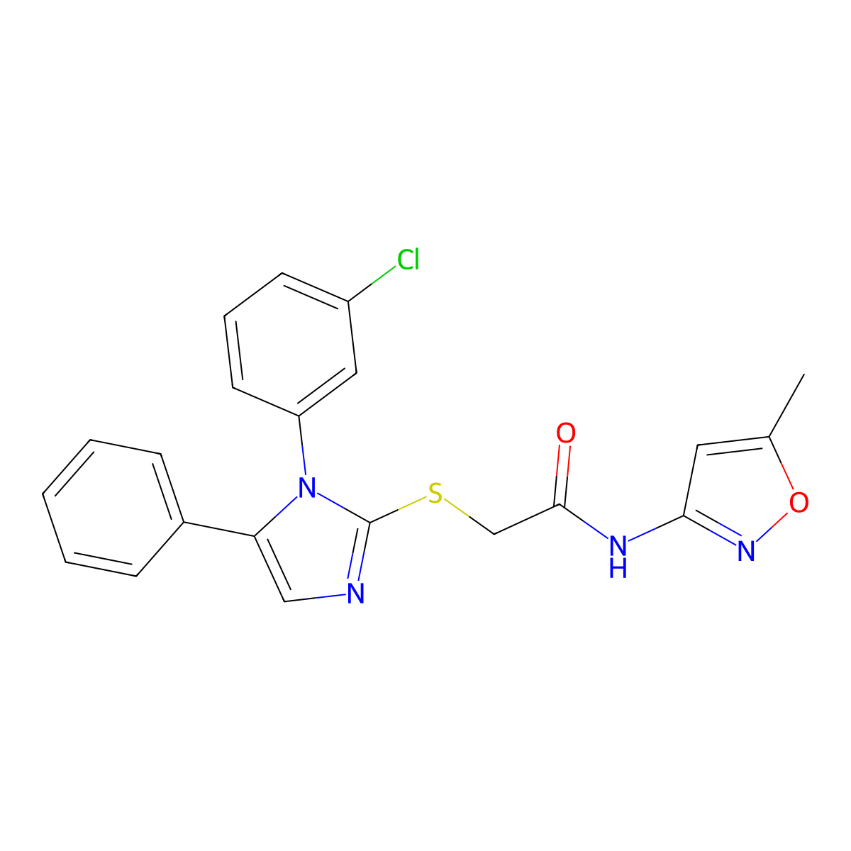 2-((1-(3-chlorophenyl)-5-phenyl-1H-imidazol-2-yl)thio)-N-(5-methylisoxazol-3-yl)acetamide molecular structure, CAS 1207036-09-6