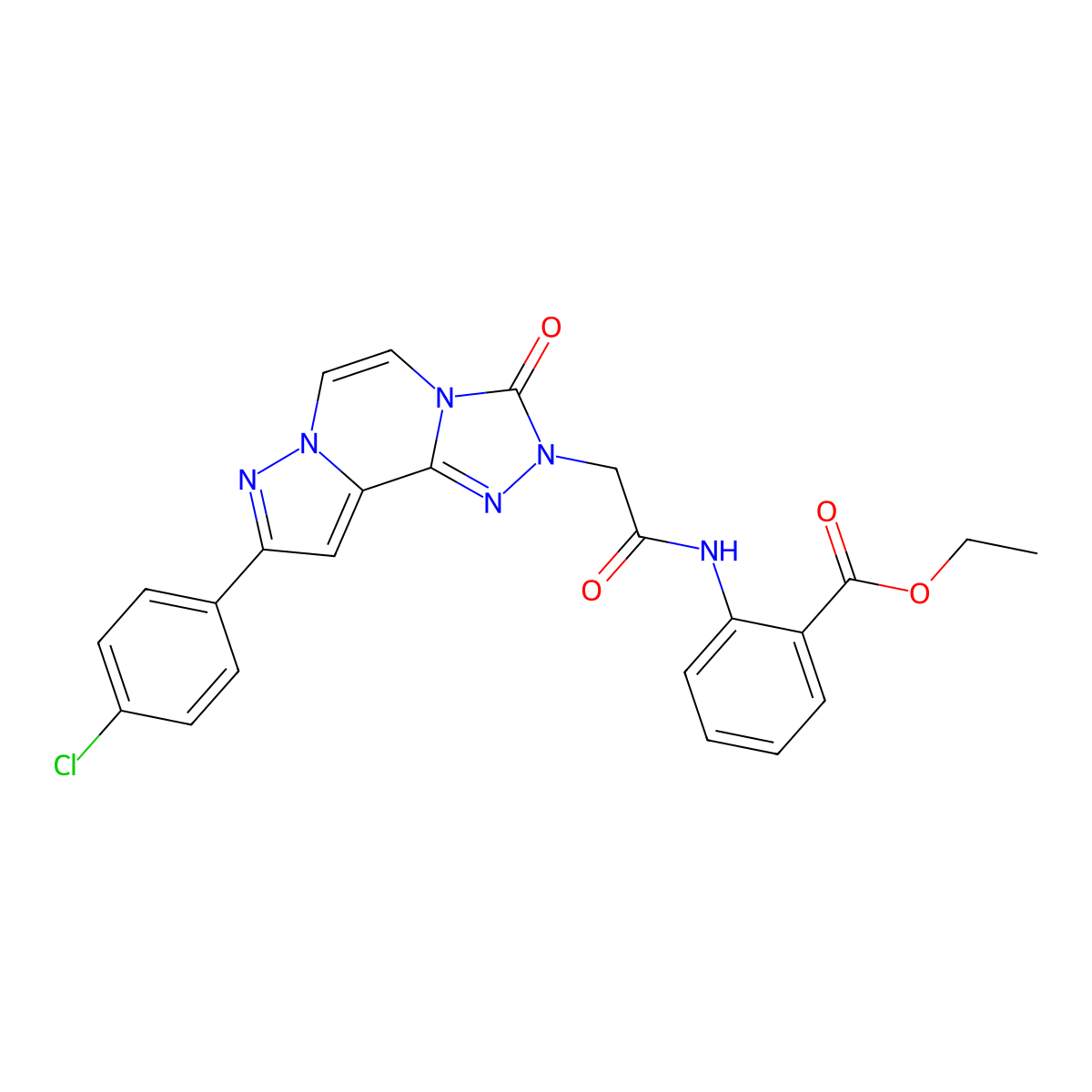 Ethyl 2-{2-[11-(4-chlorophenyl)-5-oxo-3,4,6,9,10-pentaazatricyclo[7.3.0.0^{2,6}]dodeca-1(12),2,7,10-tetraen-4-yl]acetamido}benzoate molecular structure, CAS 1207036-11-0