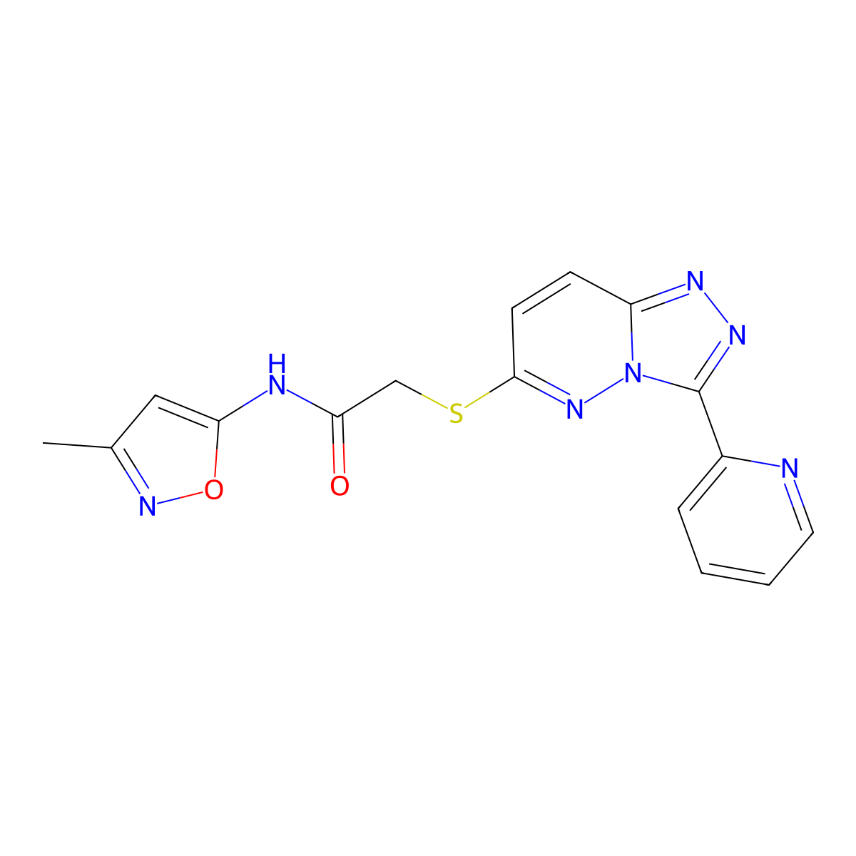 N-(3-methylisoxazol-5-yl)-2-((3-(pyridin-2-yl)-[1,2,4]triazolo[4,3-b]pyridazin-6-yl)thio)acetamide molecular structure, CAS 1207036-13-2