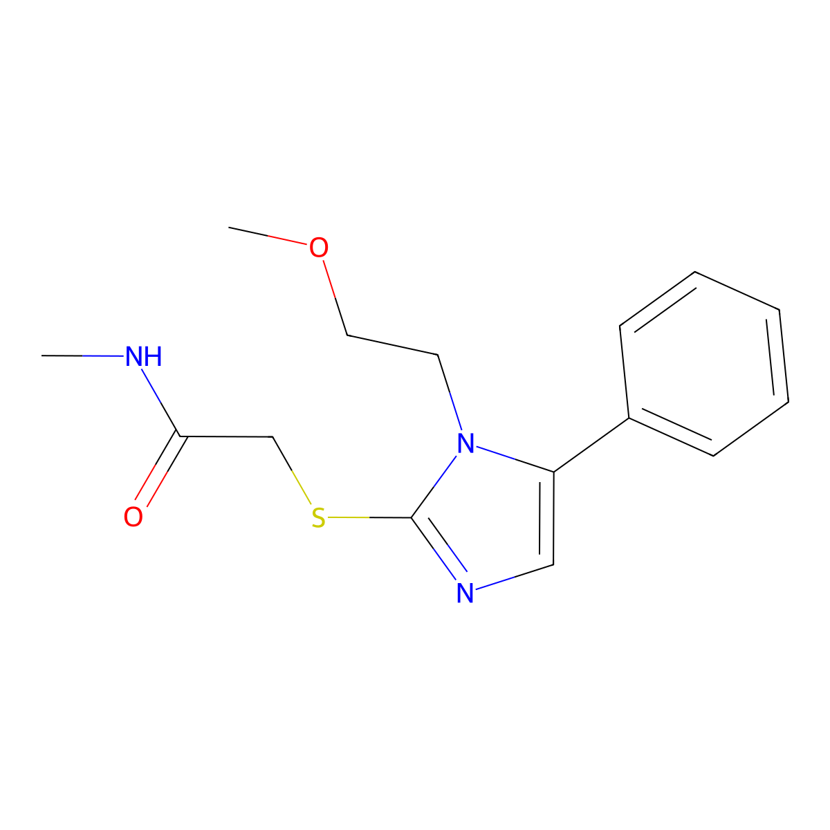 2-((1-(2-methoxyethyl)-5-phenyl-1H-imidazol-2-yl)thio)-N-methylacetamide molecular structure, CAS 1207036-14-3