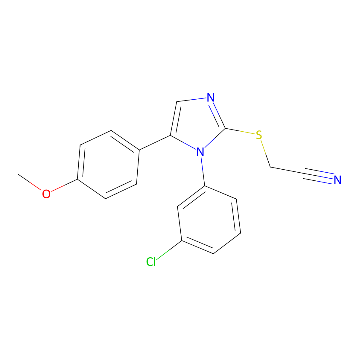 2-((1-(3-chlorophenyl)-5-(4-methoxyphenyl)-1H-imidazol-2-yl)thio)acetonitrile molecular structure, CAS 1207036-16-5