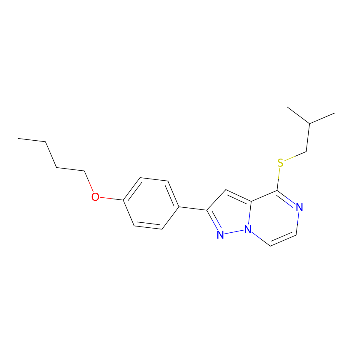 2-(4-Butoxyphenyl)-4-[(2-methylpropyl)sulfanyl]pyrazolo[1,5-a]pyrazine molecular structure, CAS 1207036-17-6