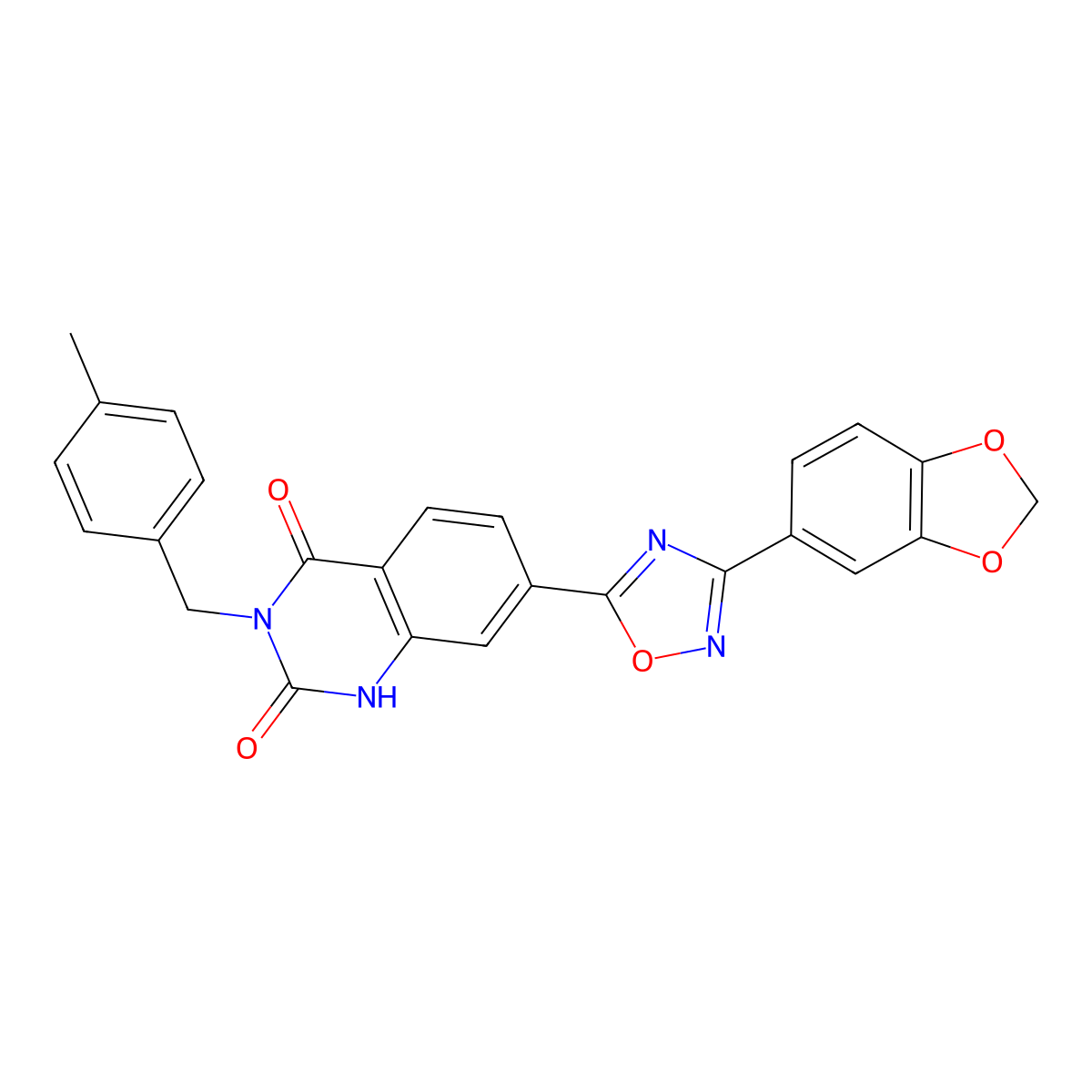 7-(3-(benzo[d][1,3]dioxol-5-yl)-1,2,4-oxadiazol-5-yl)-3-(4-methylbenzyl)quinazoline-2,4(1H,3H)-dione molecular structure, CAS 1207036-22-3