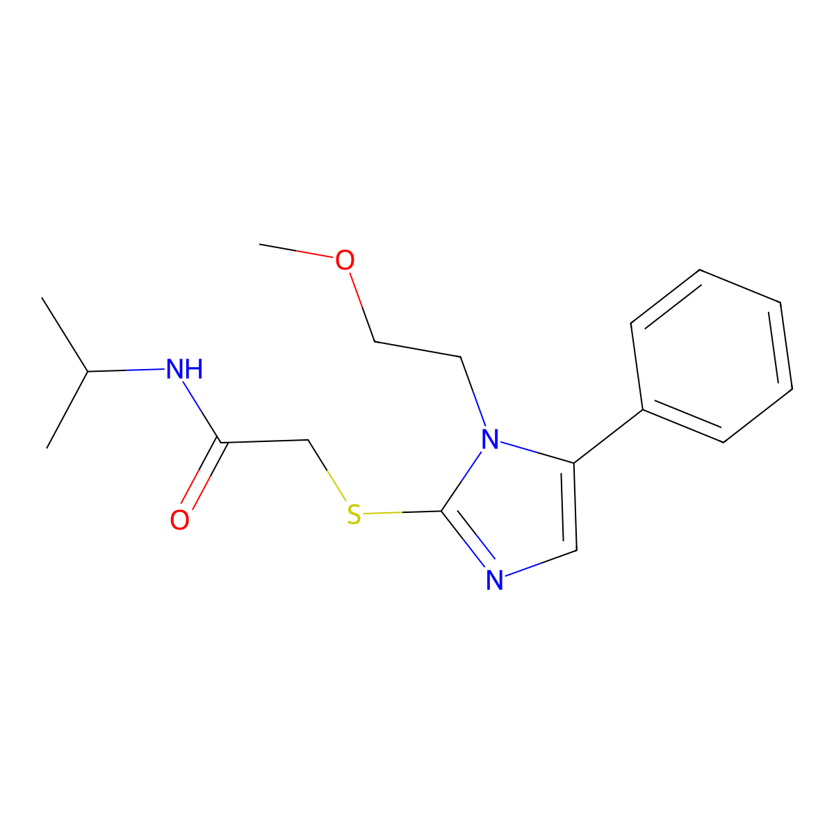 N-isopropyl-2-((1-(2-methoxyethyl)-5-phenyl-1H-imidazol-2-yl)thio)acetamide molecular structure, CAS 1207036-23-4