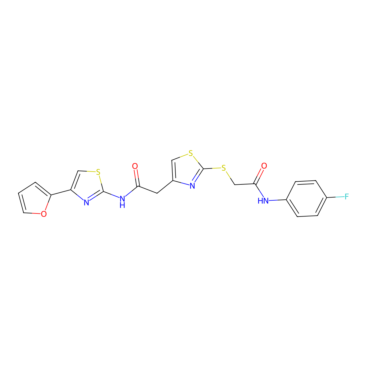 N-(4-fluorophenyl)-2-((4-(2-((4-(furan-2-yl)thiazol-2-yl)amino)-2-oxoethyl)thiazol-2-yl)thio)acetamide molecular structure, CAS 1207036-25-6