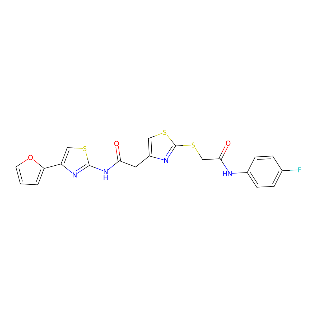 N-(4-fluorophenyl)-2-((4-(2-((4-(furan-2-yl)thiazol-2-yl)amino)-2-oxoethyl)thiazol-2-yl)thio)acetamide molecular structure, CAS 1207036-25-6