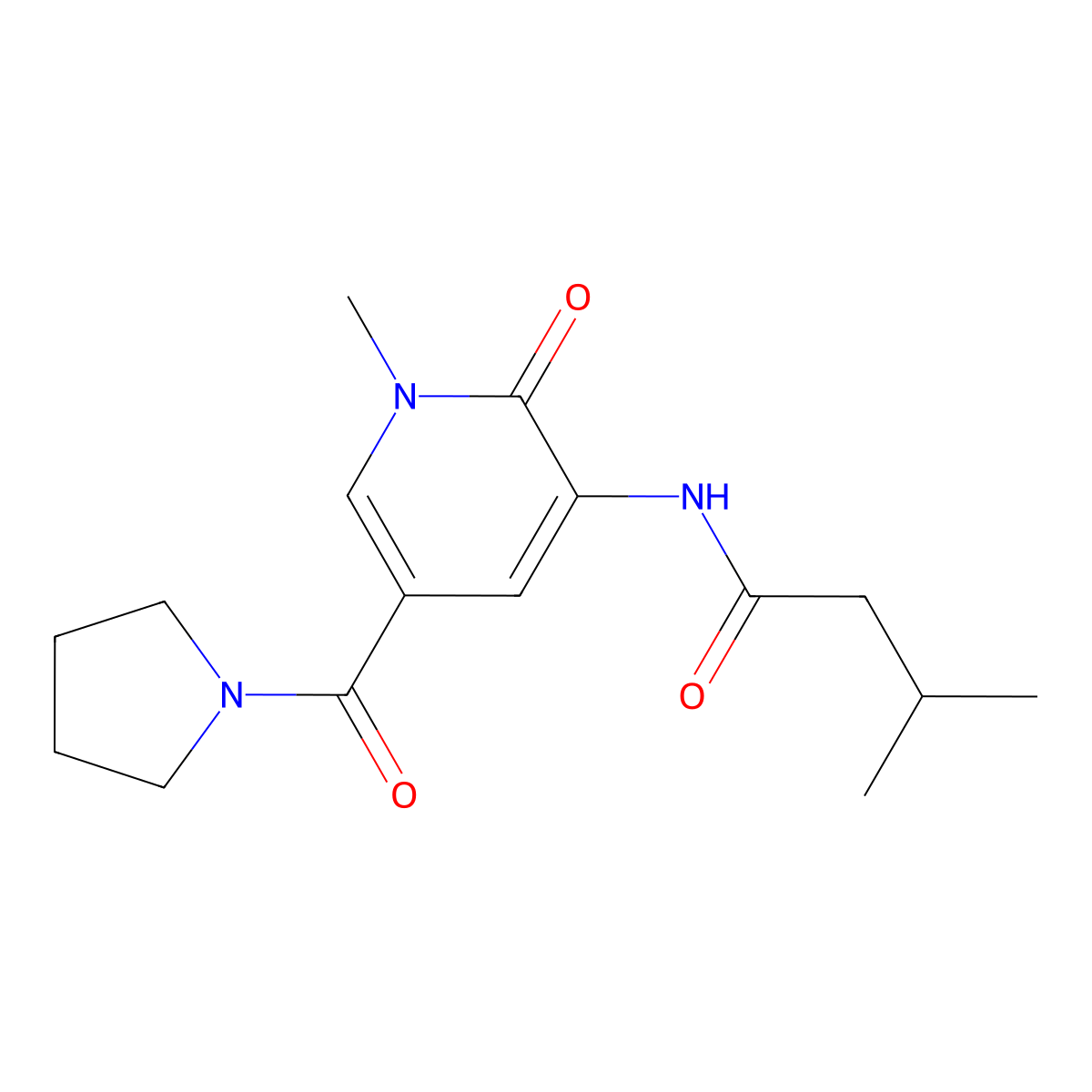 3-methyl-N-[1-methyl-2-oxo-5-(pyrrolidine-1-carbonyl)-1,2-dihydropyridin-3-yl]butanamide molecular structure, CAS 1207036-32-5