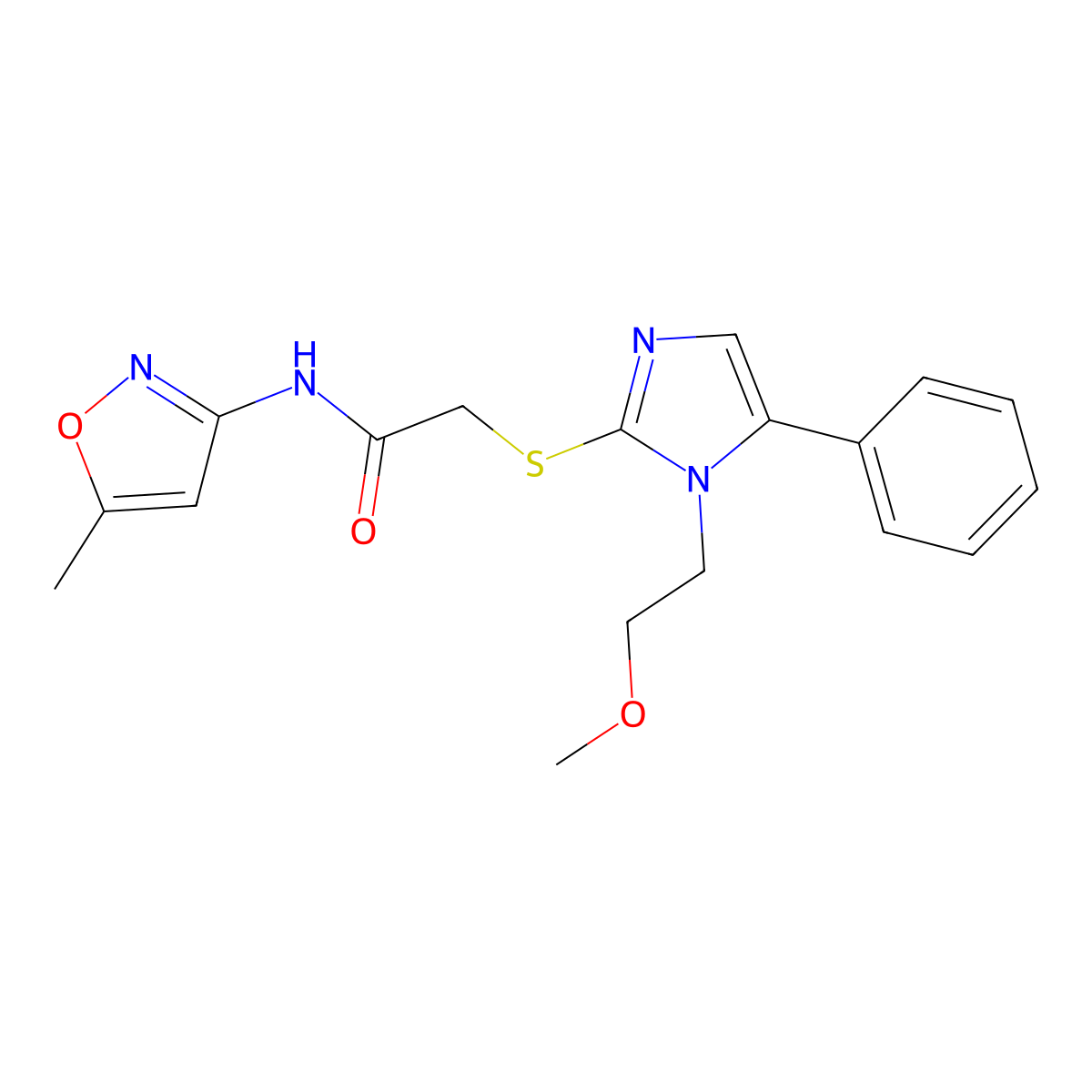 2-((1-(2-methoxyethyl)-5-phenyl-1H-imidazol-2-yl)thio)-N-(5-methylisoxazol-3-yl)acetamide molecular structure, CAS 1207036-33-6