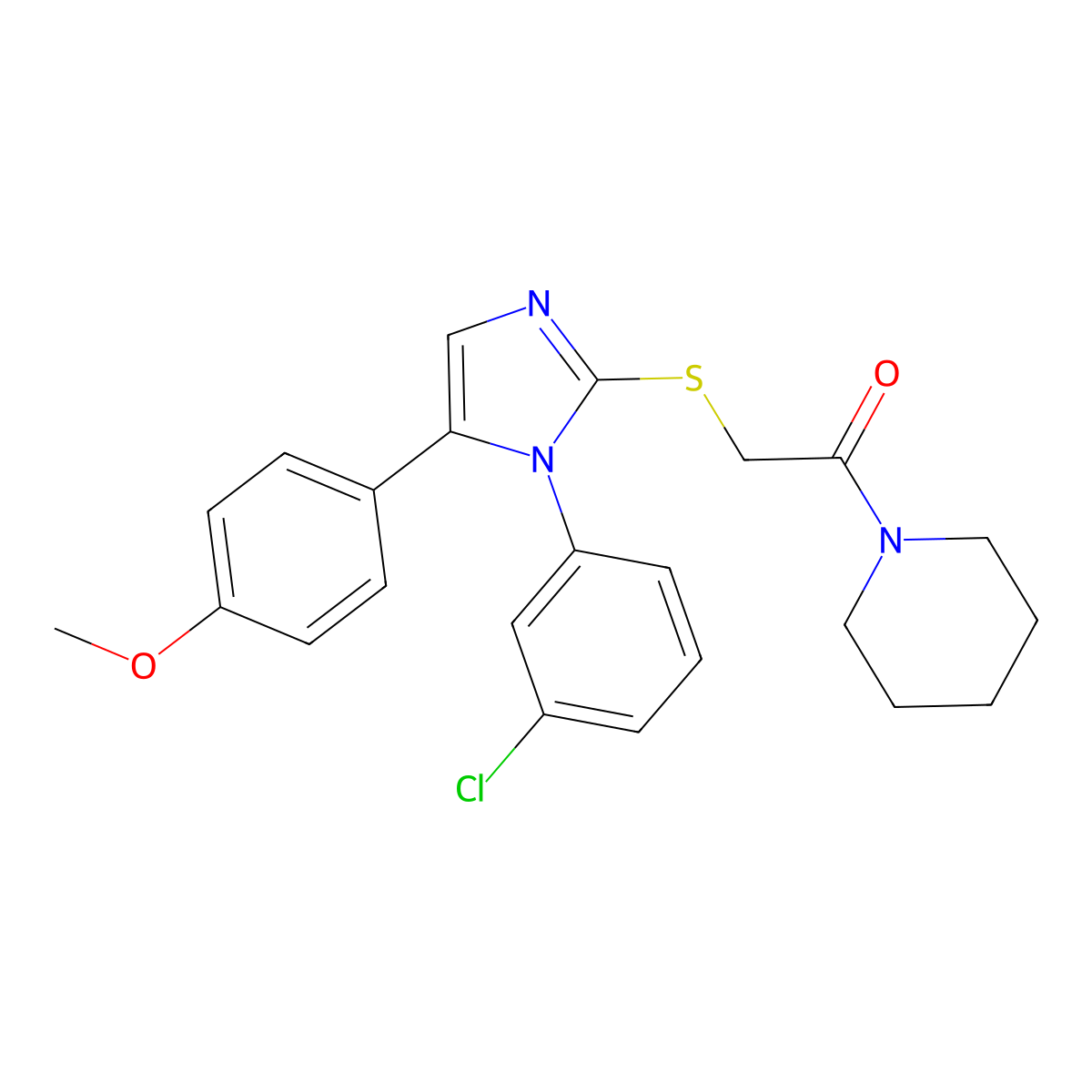 2-((1-(3-chlorophenyl)-5-(4-methoxyphenyl)-1H-imidazol-2-yl)thio)-1-(piperidin-1-yl)ethanone molecular structure, CAS 1207036-36-9