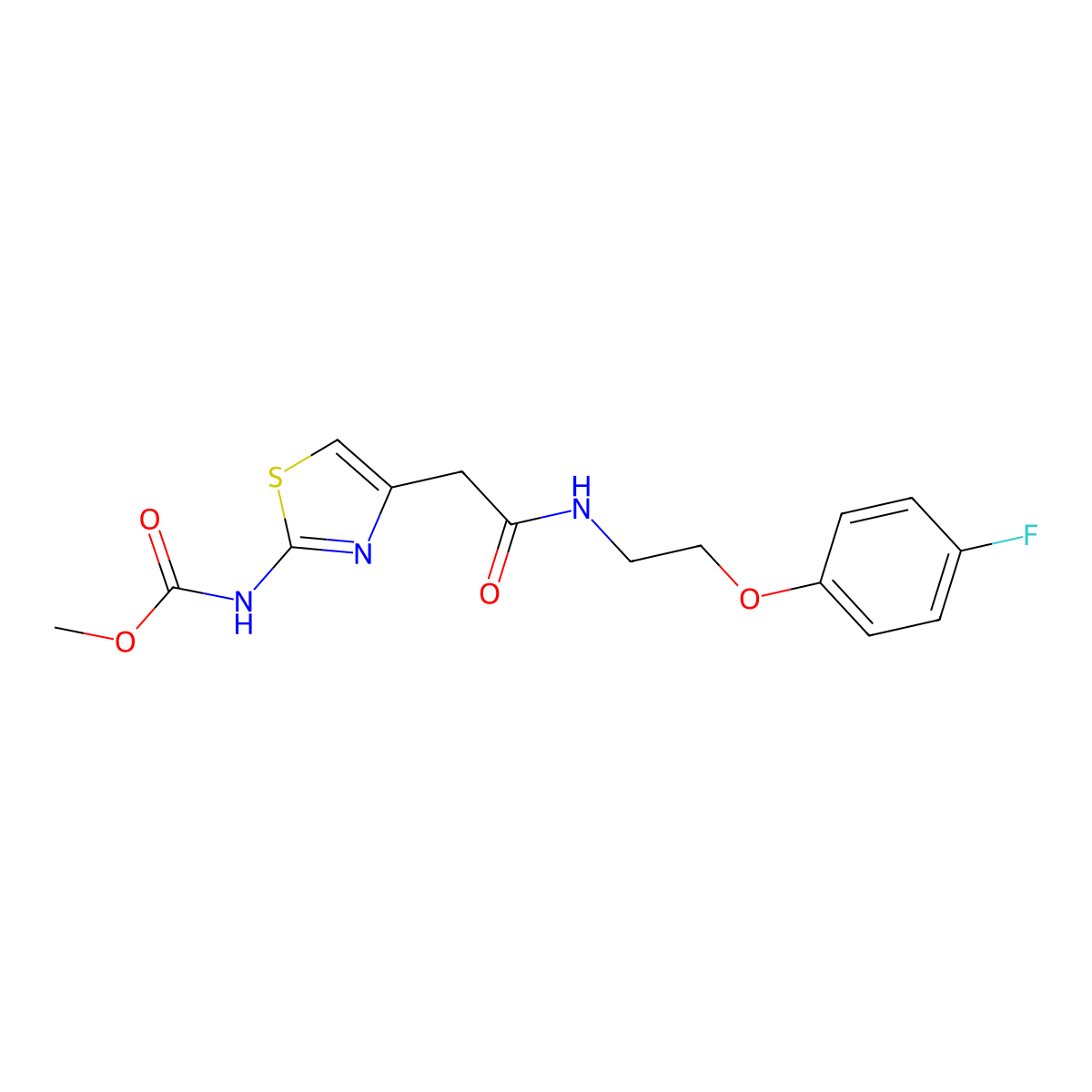 Methyl (4-(2-((2-(4-fluorophenoxy)ethyl)amino)-2-oxoethyl)thiazol-2-yl)carbamate molecular structure, CAS 1207036-37-0