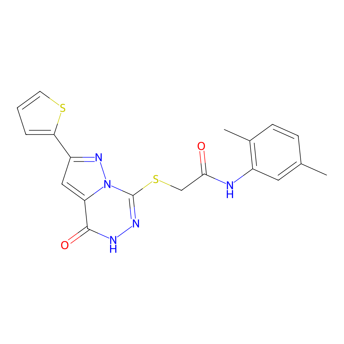 N-(2,5-dimethylphenyl)-2-{[4-oxo-2-(thiophen-2-yl)-4H,5H-pyrazolo[1,5-d][1,2,4]triazin-7-yl]sulfanyl}acetamide molecular structure, CAS 1207036-41-6