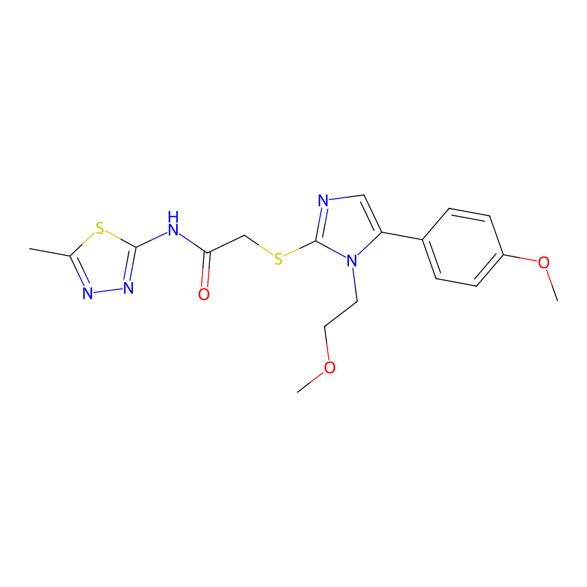 2-((1-(2-methoxyethyl)-5-(4-methoxyphenyl)-1H-imidazol-2-yl)thio)-N-(5-methyl-1,3,4-thiadiazol-2-yl)acetamide molecular structure, CAS 1207036-42-7