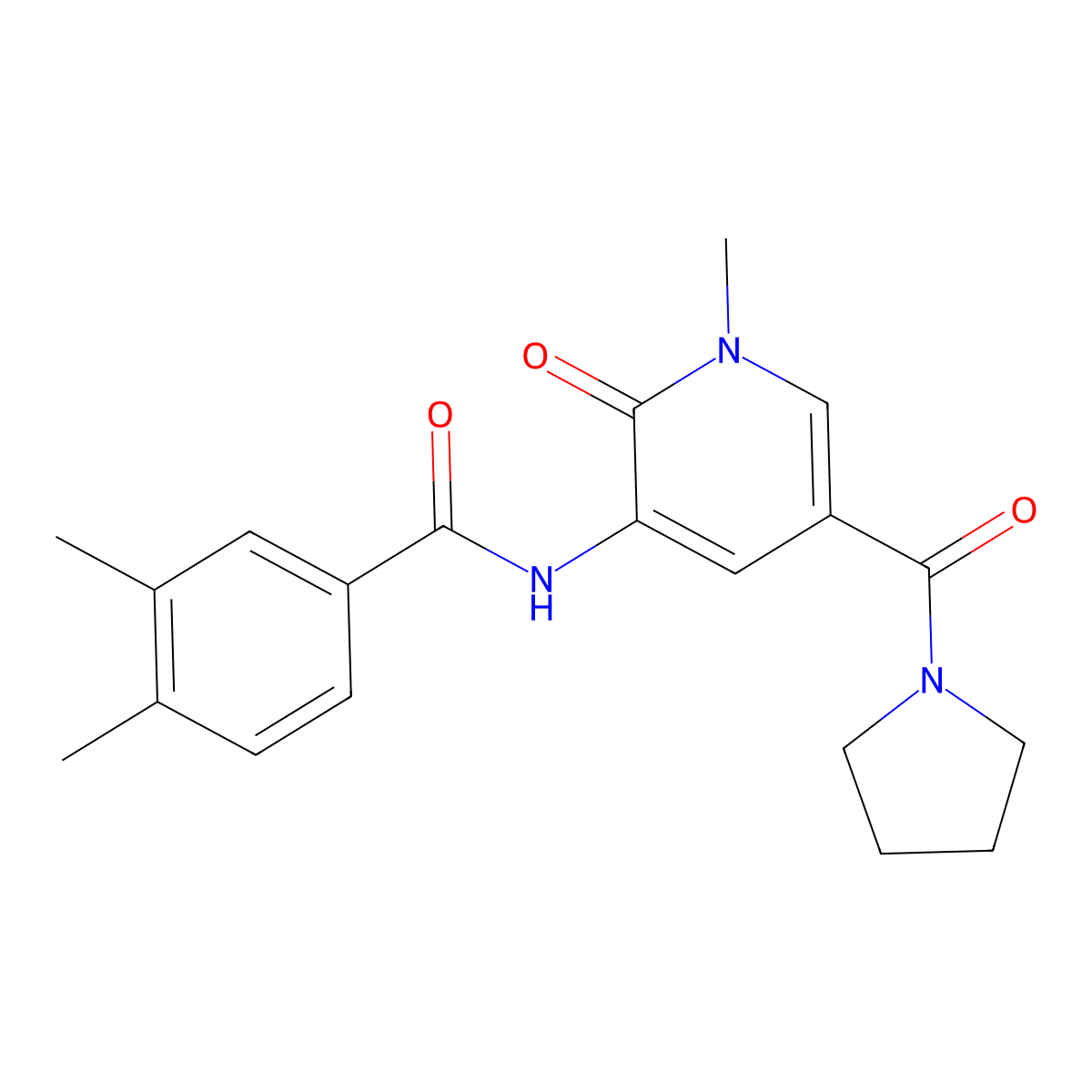 3,4-dimethyl-N-[1-methyl-2-oxo-5-(pyrrolidine-1-carbonyl)-1,2-dihydropyridin-3-yl]benzamide molecular structure, CAS 1207036-44-9