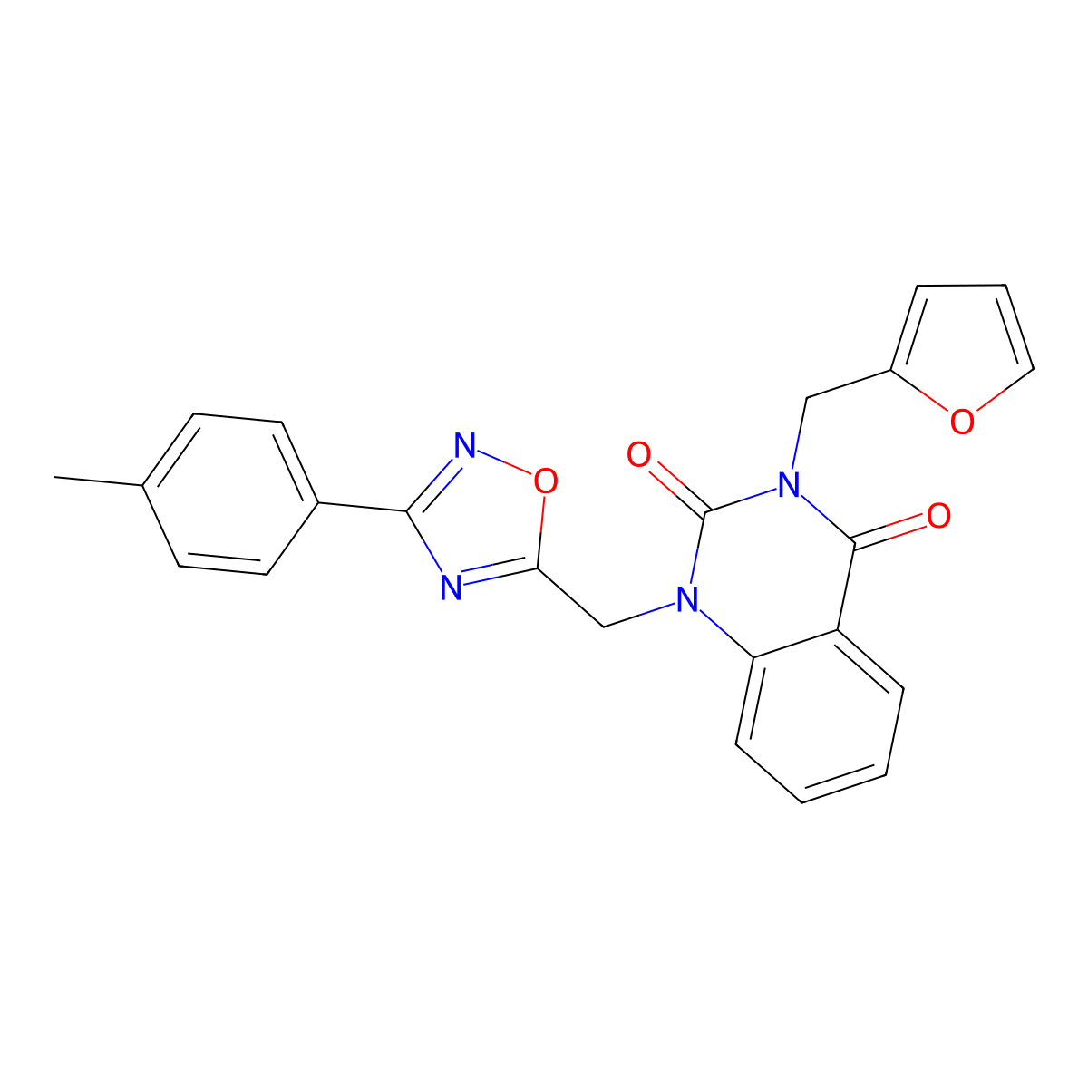 3-(furan-2-ylmethyl)-1-((3-(p-tolyl)-1,2,4-oxadiazol-5-yl)methyl)quinazoline-2,4(1H,3H)-dione molecular structure, CAS 1207036-47-2