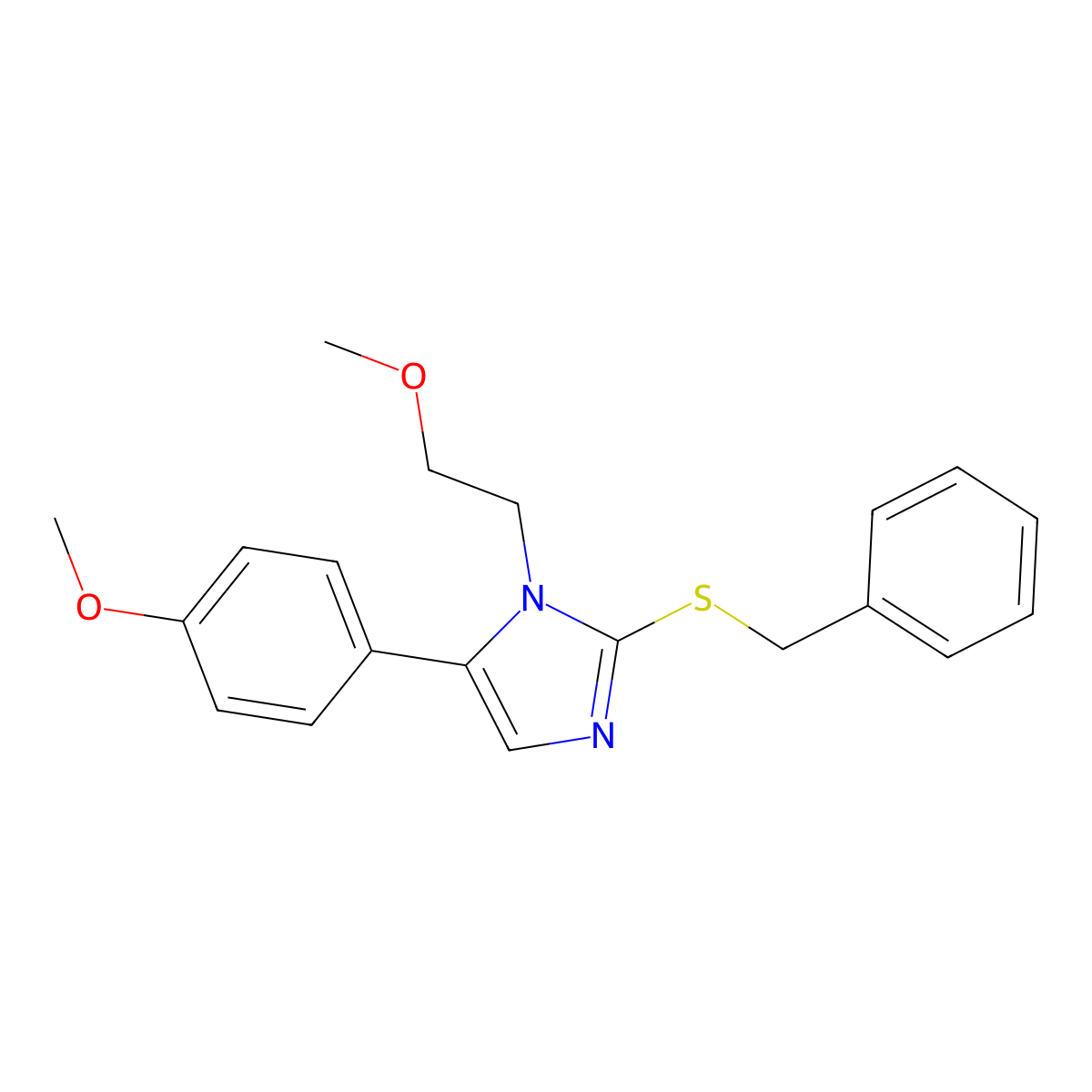 2-(benzylthio)-1-(2-methoxyethyl)-5-(4-methoxyphenyl)-1H-imidazole molecular structure, CAS 1207036-51-8