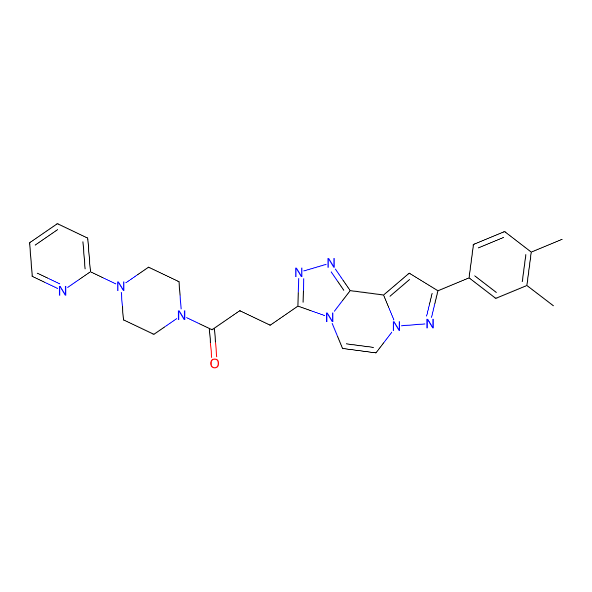 3-[11-(3,4-Dimethylphenyl)-3,4,6,9,10-pentazatricyclo[7.3.0.02,6]dodeca-1(12),2,4,7,10-pentaen-5-yl]-1-(4-pyridin-2-ylpiperazin-1-yl)propan-1-one molecular structure, CAS 1207036-52-9