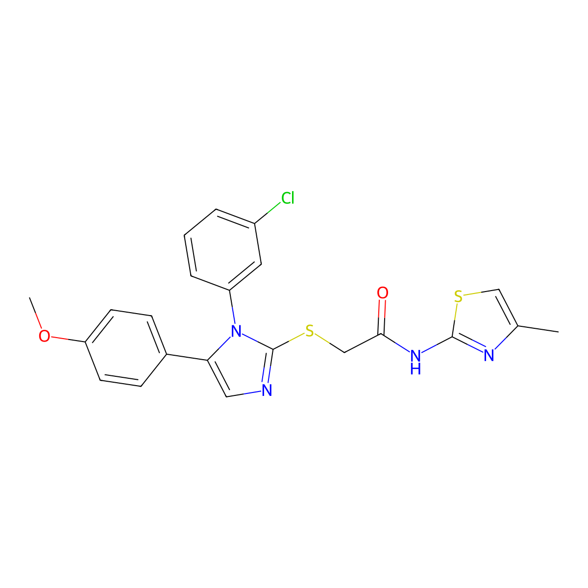 2-((1-(3-chlorophenyl)-5-(4-methoxyphenyl)-1H-imidazol-2-yl)thio)-N-(4-methylthiazol-2-yl)acetamide molecular structure, CAS 1207036-54-1
