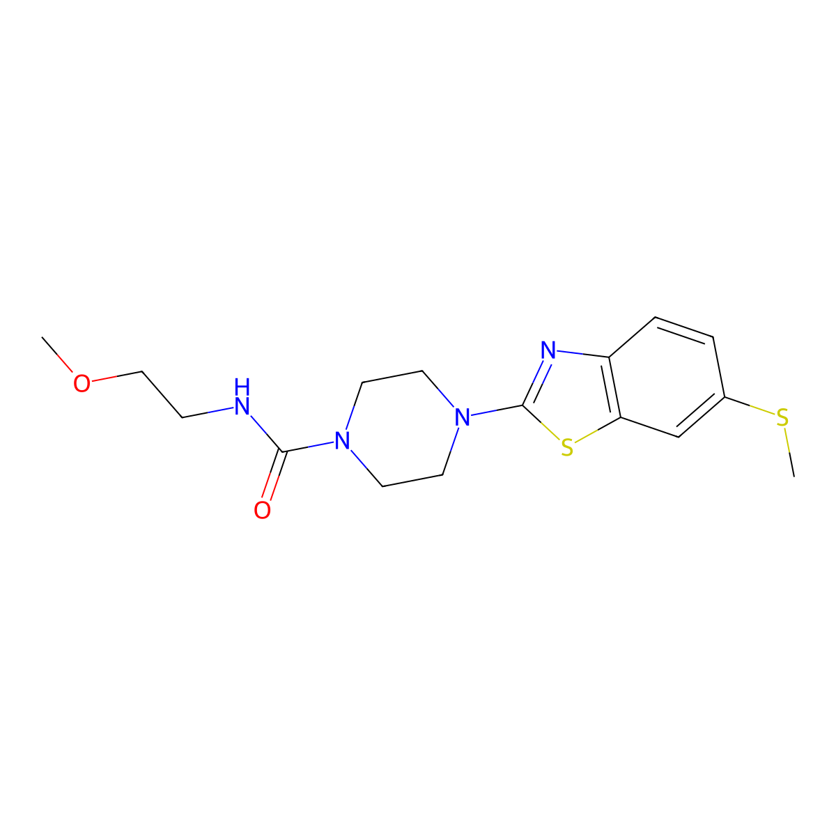 N-(2-methoxyethyl)-4-(6-(methylthio)benzo[d]thiazol-2-yl)piperazine-1-carboxamide molecular structure, CAS 1207036-56-3