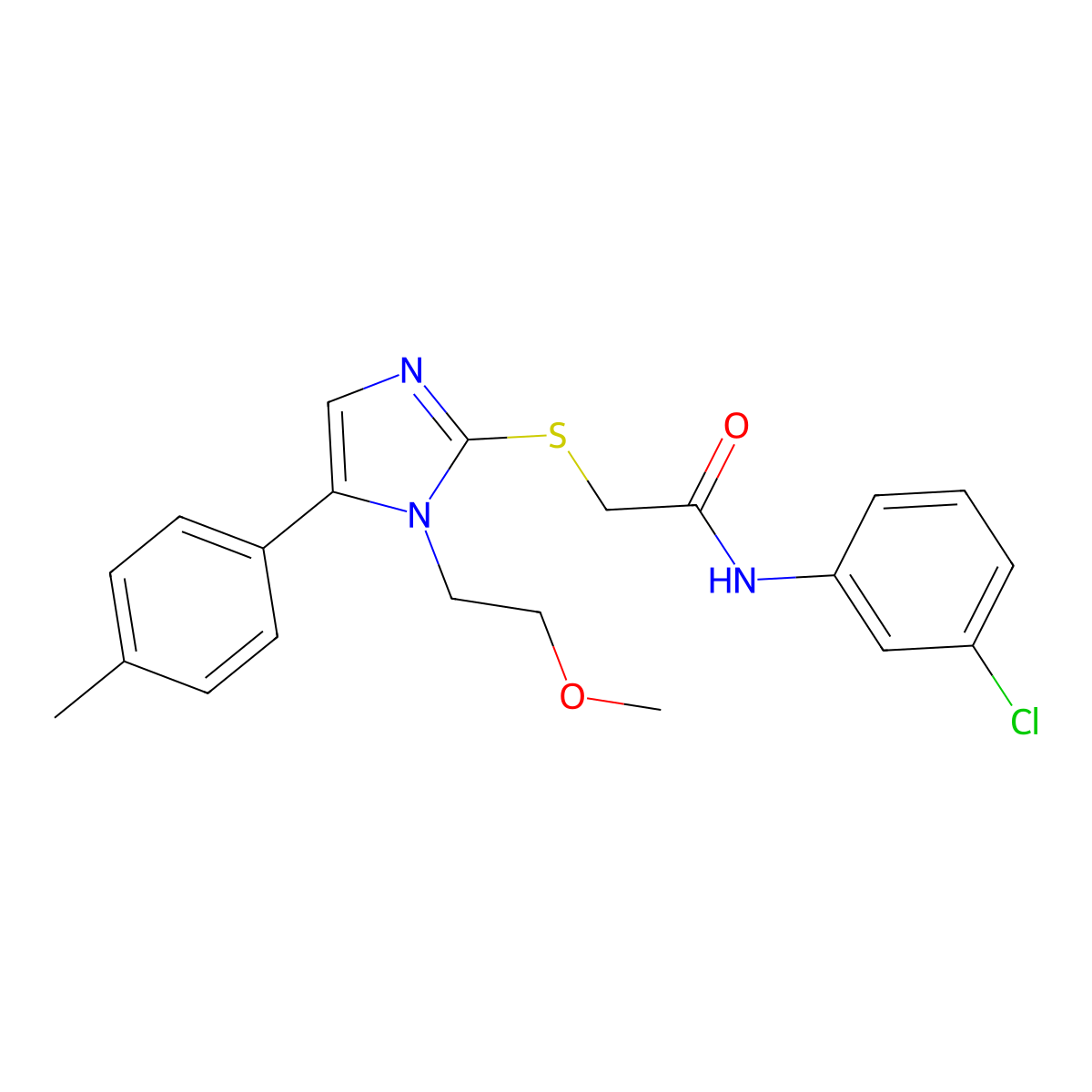 N-(3-chlorophenyl)-2-((1-(2-methoxyethyl)-5-(p-tolyl)-1H-imidazol-2-yl)thio)acetamide molecular structure, CAS 1207036-58-5