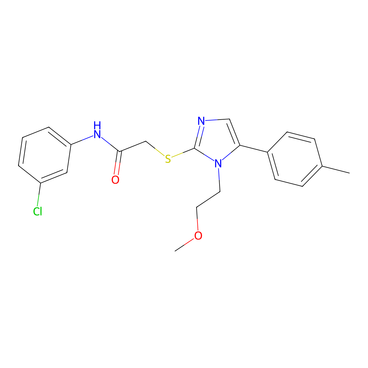 N-(3-chlorophenyl)-2-((1-(2-methoxyethyl)-5-(p-tolyl)-1H-imidazol-2-yl)thio)acetamide molecular structure, CAS 1207036-58-5