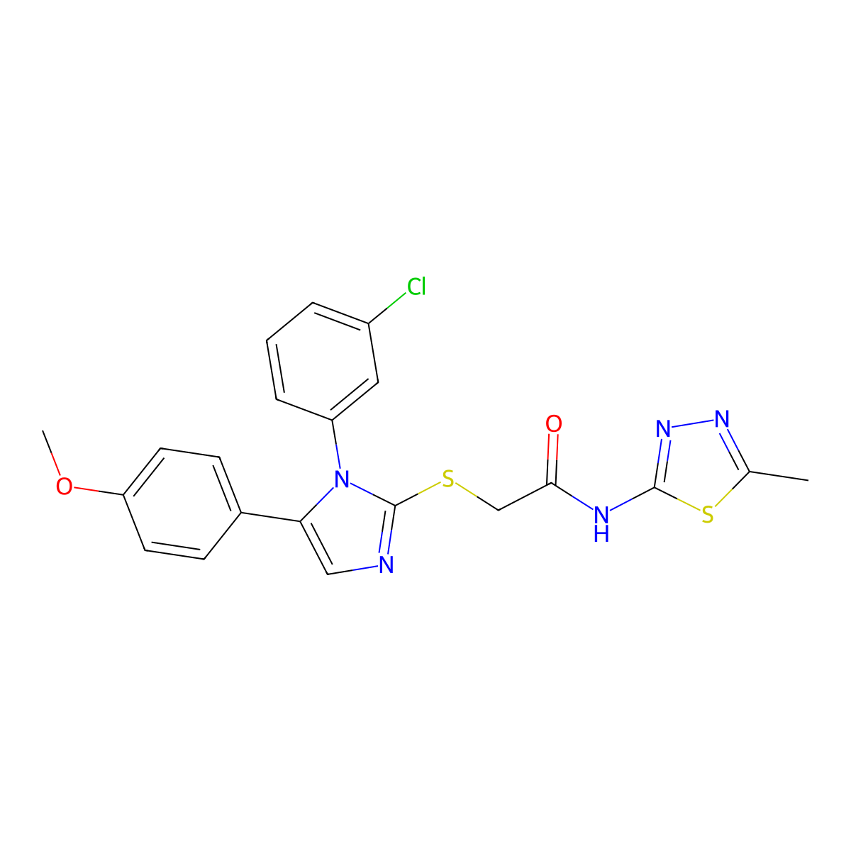 2-((1-(3-chlorophenyl)-5-(4-methoxyphenyl)-1H-imidazol-2-yl)thio)-N-(5-methyl-1,3,4-thiadiazol-2-yl)acetamide molecular structure, CAS 1207036-60-9